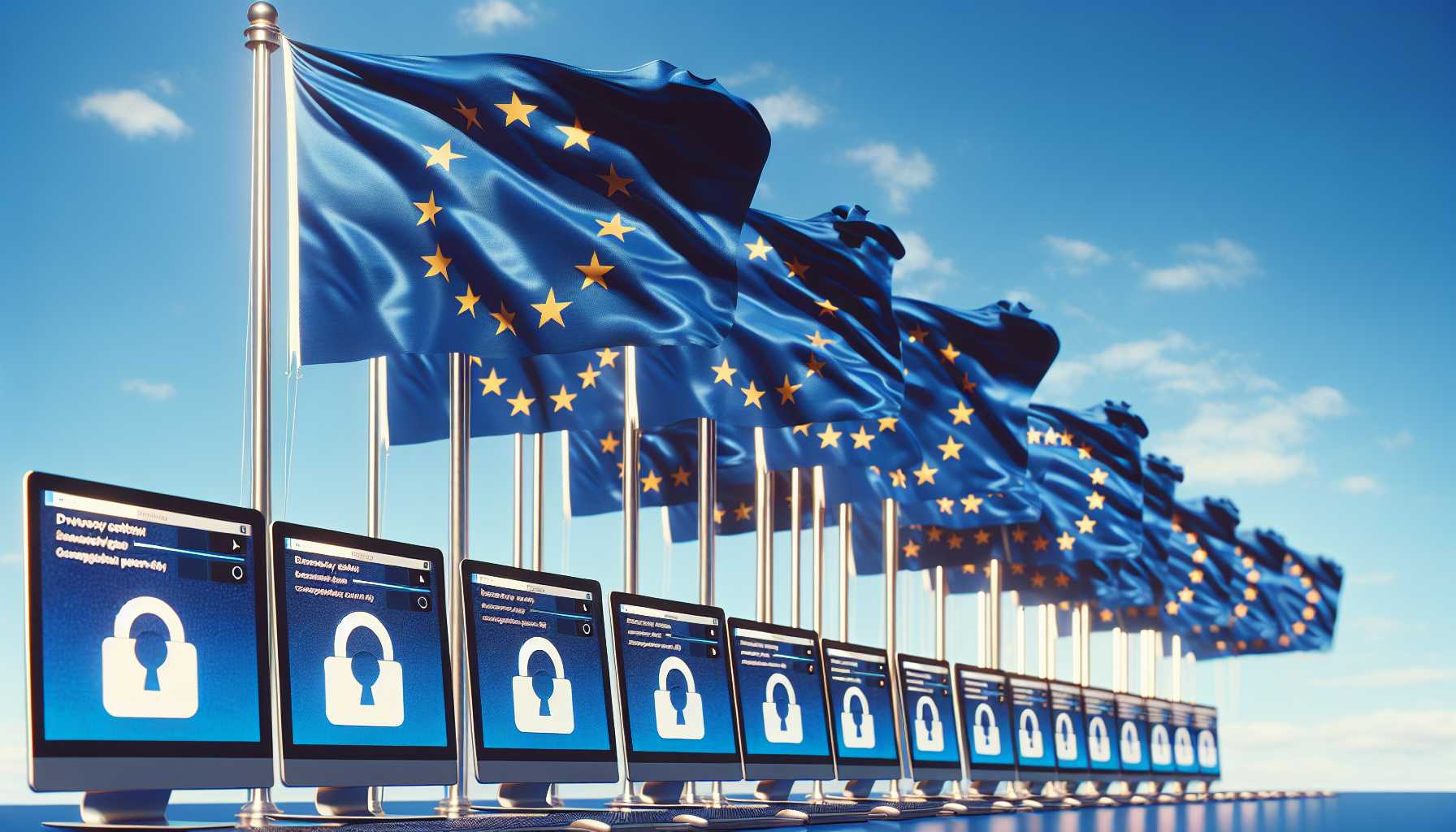 European Union flags and Meta (Facebook) privacy settings