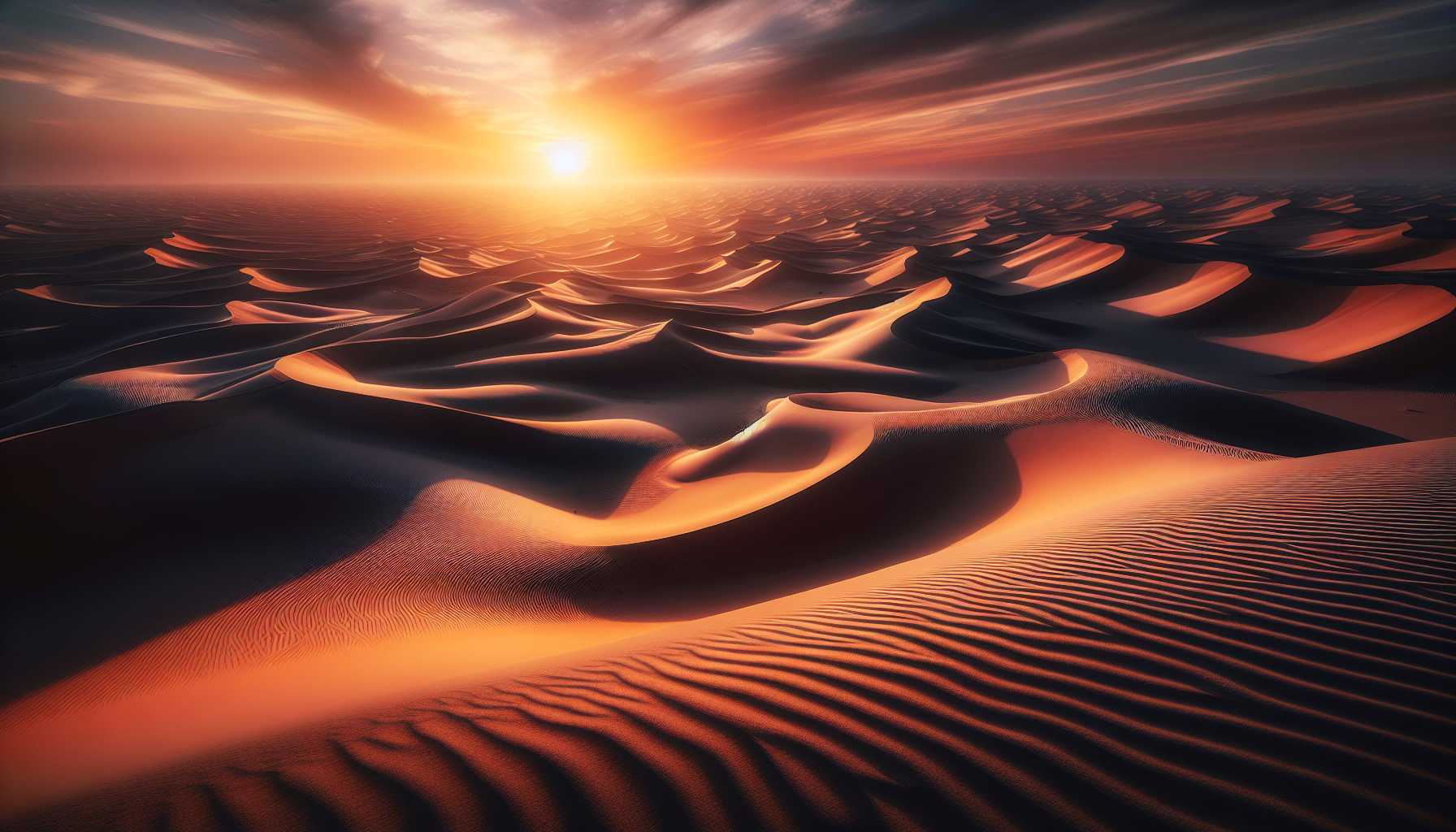 a vast desert with fading sunlight