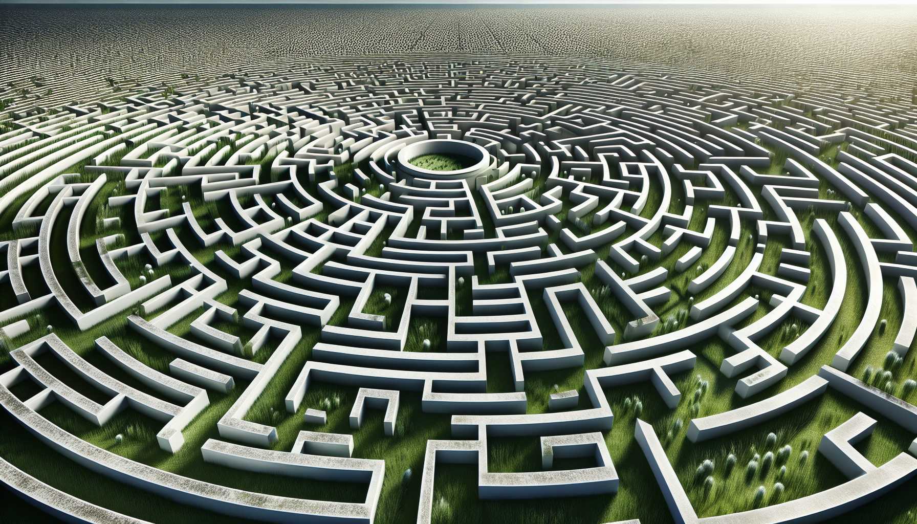 an intricate maze with a path leading to the center, symbolizing strategic market analysis for product management