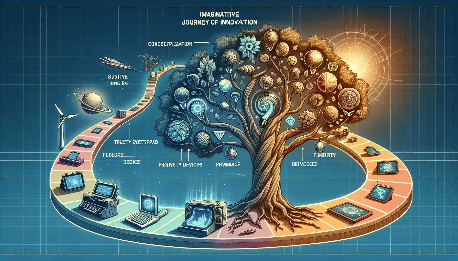 Retro-futuristic visualization of Apple's innovation journey