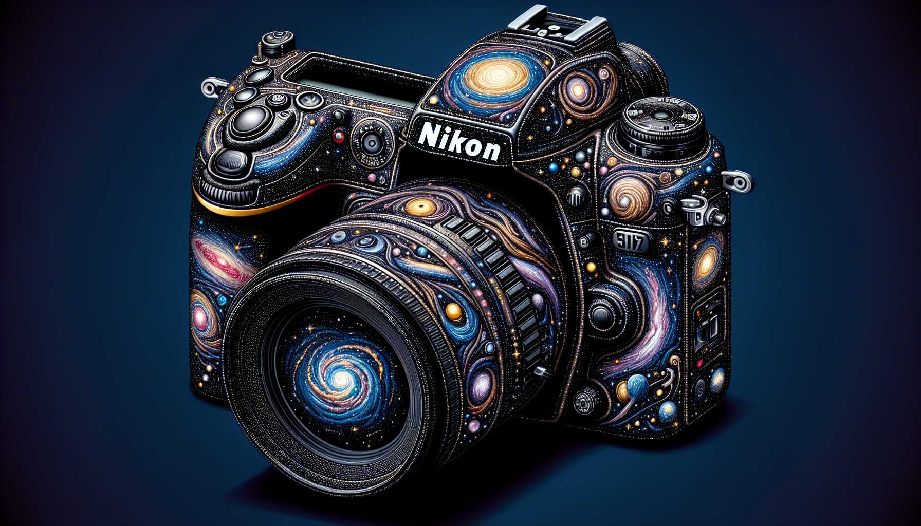 Nikon camera with space-themed elements