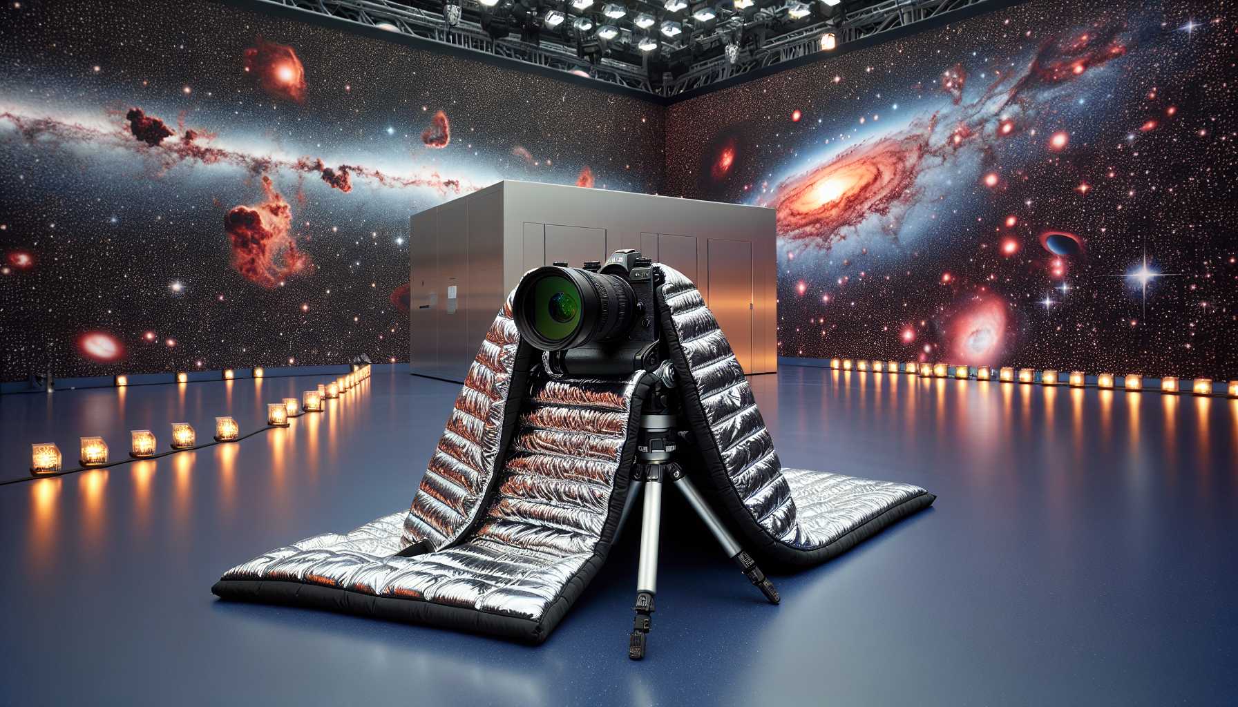 the Nikon Z9 camera being enveloped by a thermal blanket in a space simulation environment