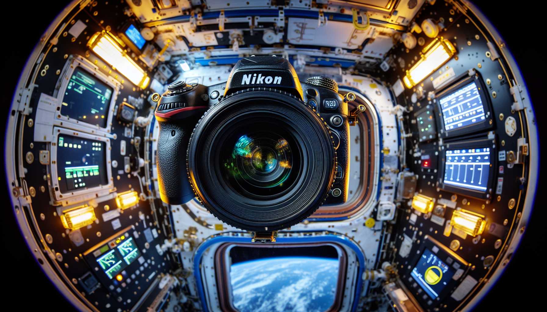 the Nikon camera undergoing tests aboard the International Space Station