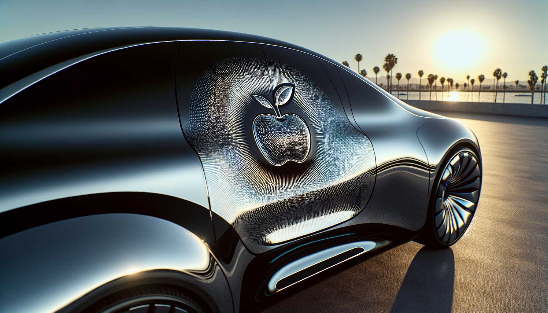 a futuristic, sleek, autonomous electric car with 'Apple' logo