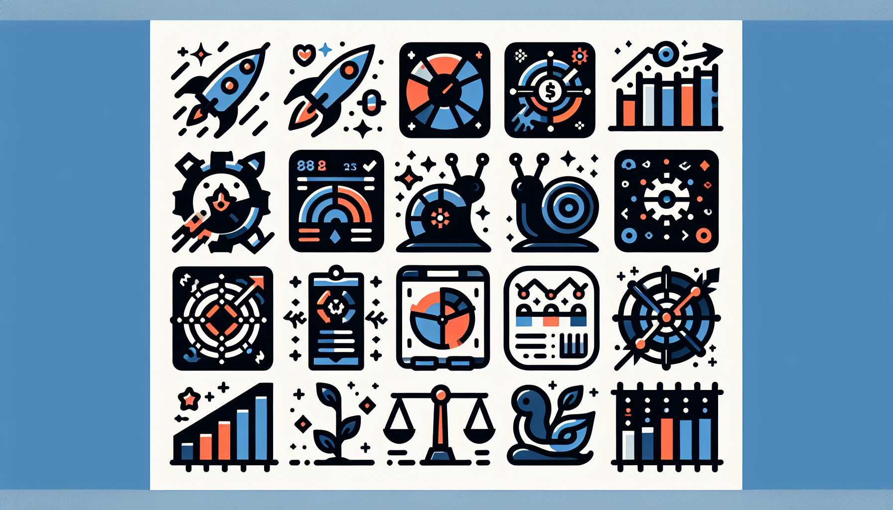 A diverse portfolio of tech investments symbolizing different market strategies