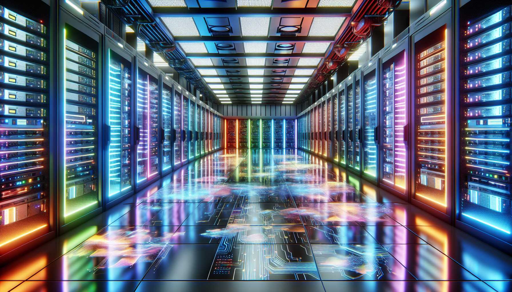 a futuristic data center processing AI data