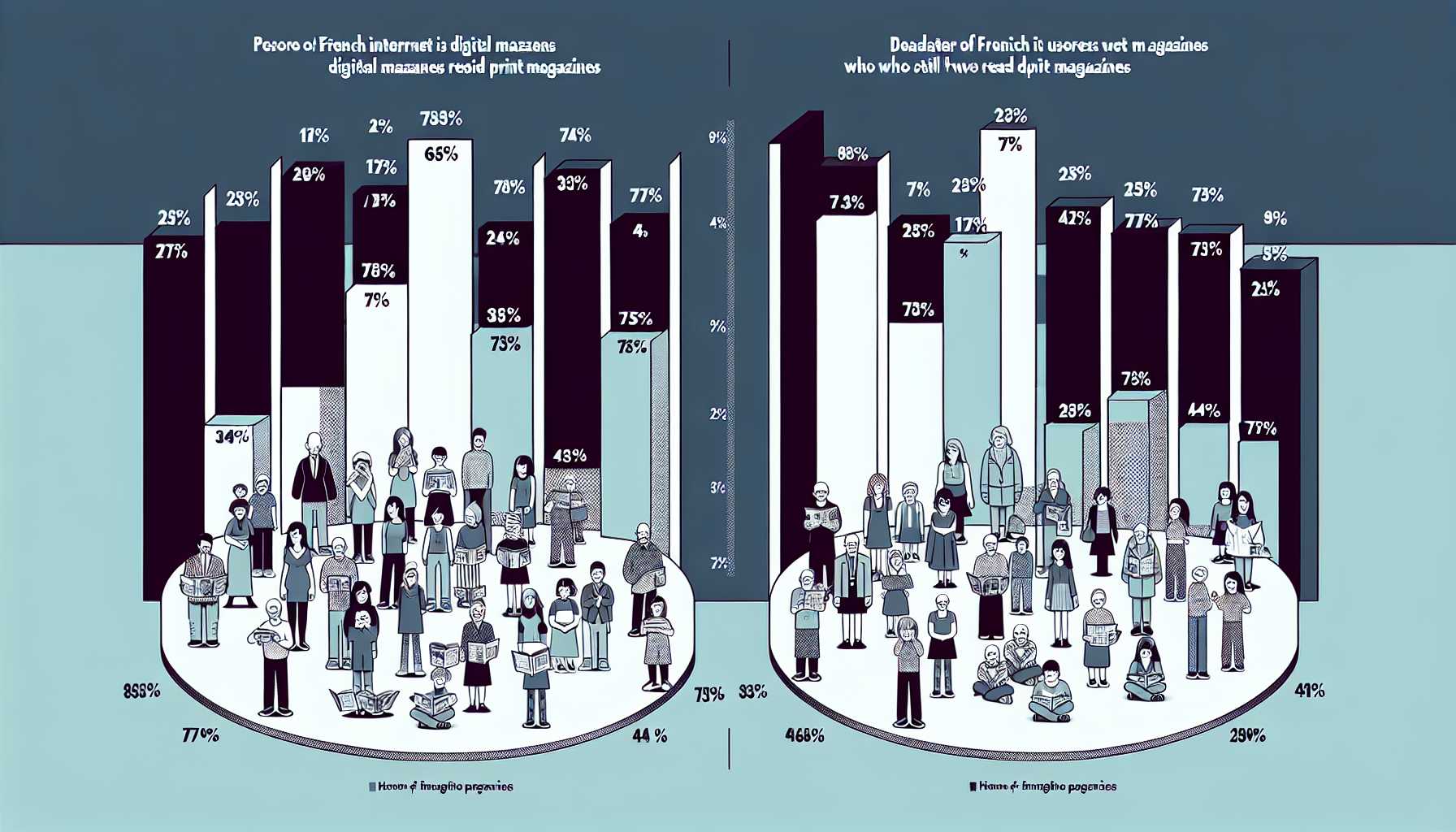 a graph showing the percentage of French internet users who read digital magazines and print magazines