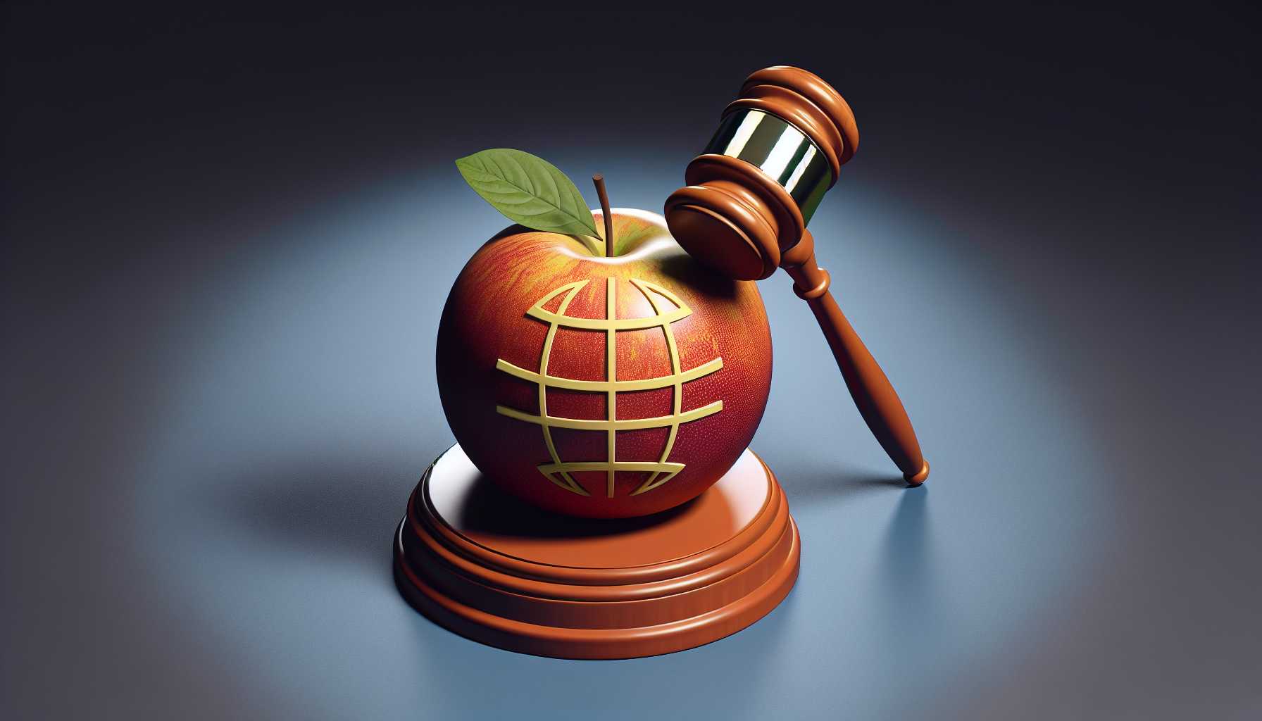 Gavel on top of Apple logo representing EU fine