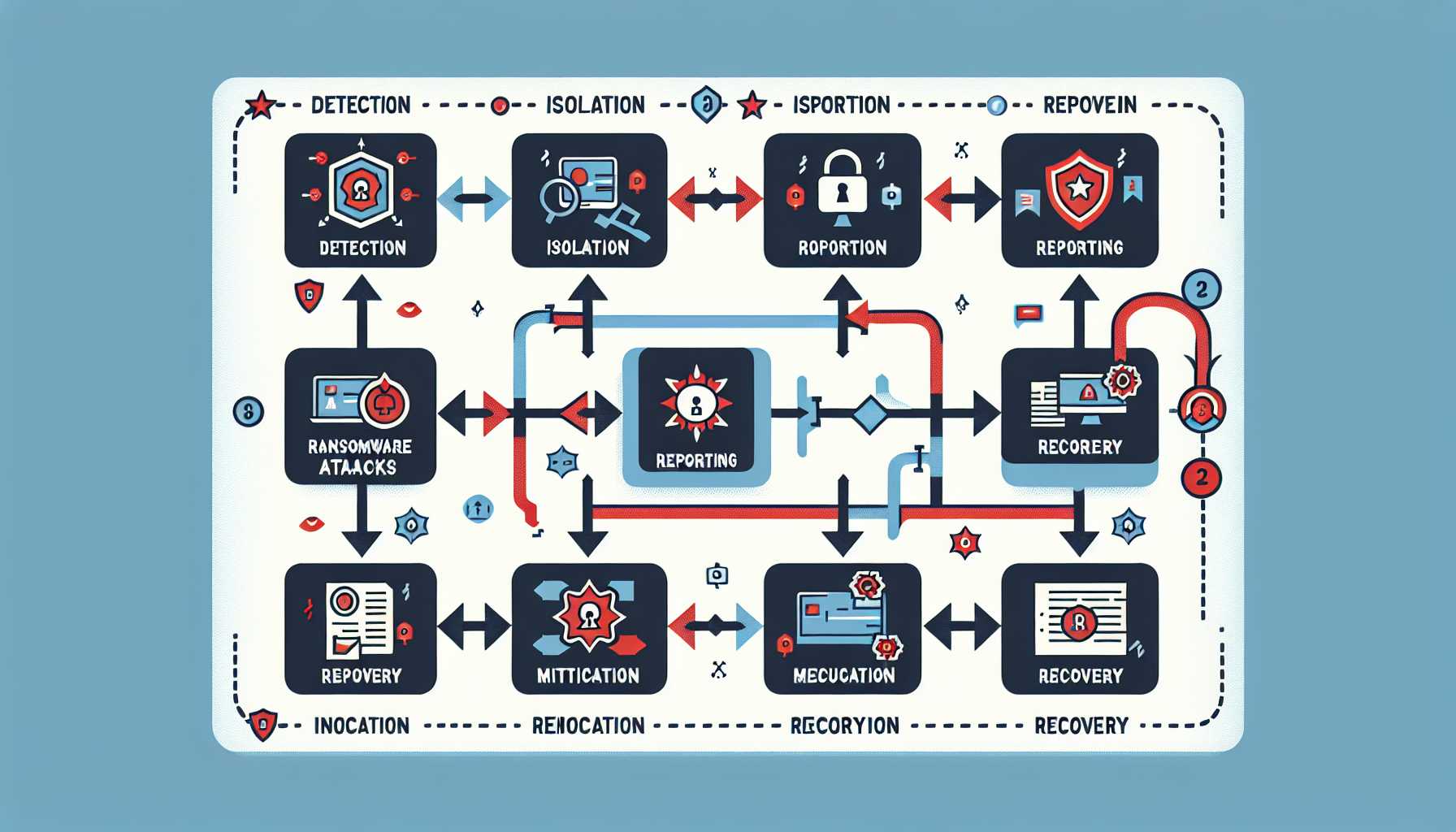 a flow chart showcasing steps to tackle ransomware attacks