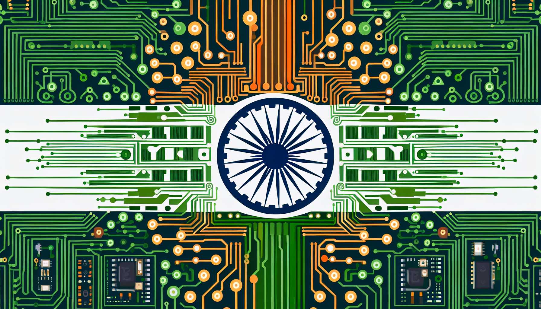 indian flag with AI circuitry merging into the design