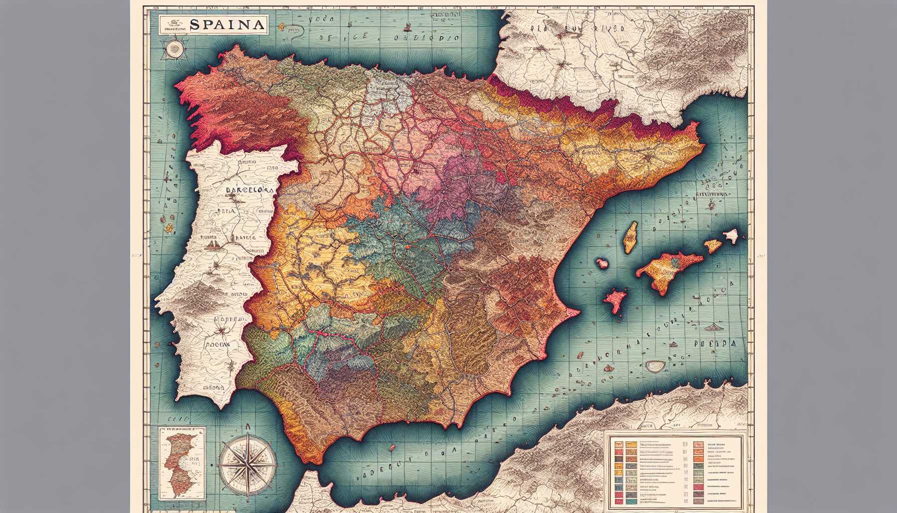 A map of Spain with the cities Madrid, Barcelona, Valencia, and Seville highlighted