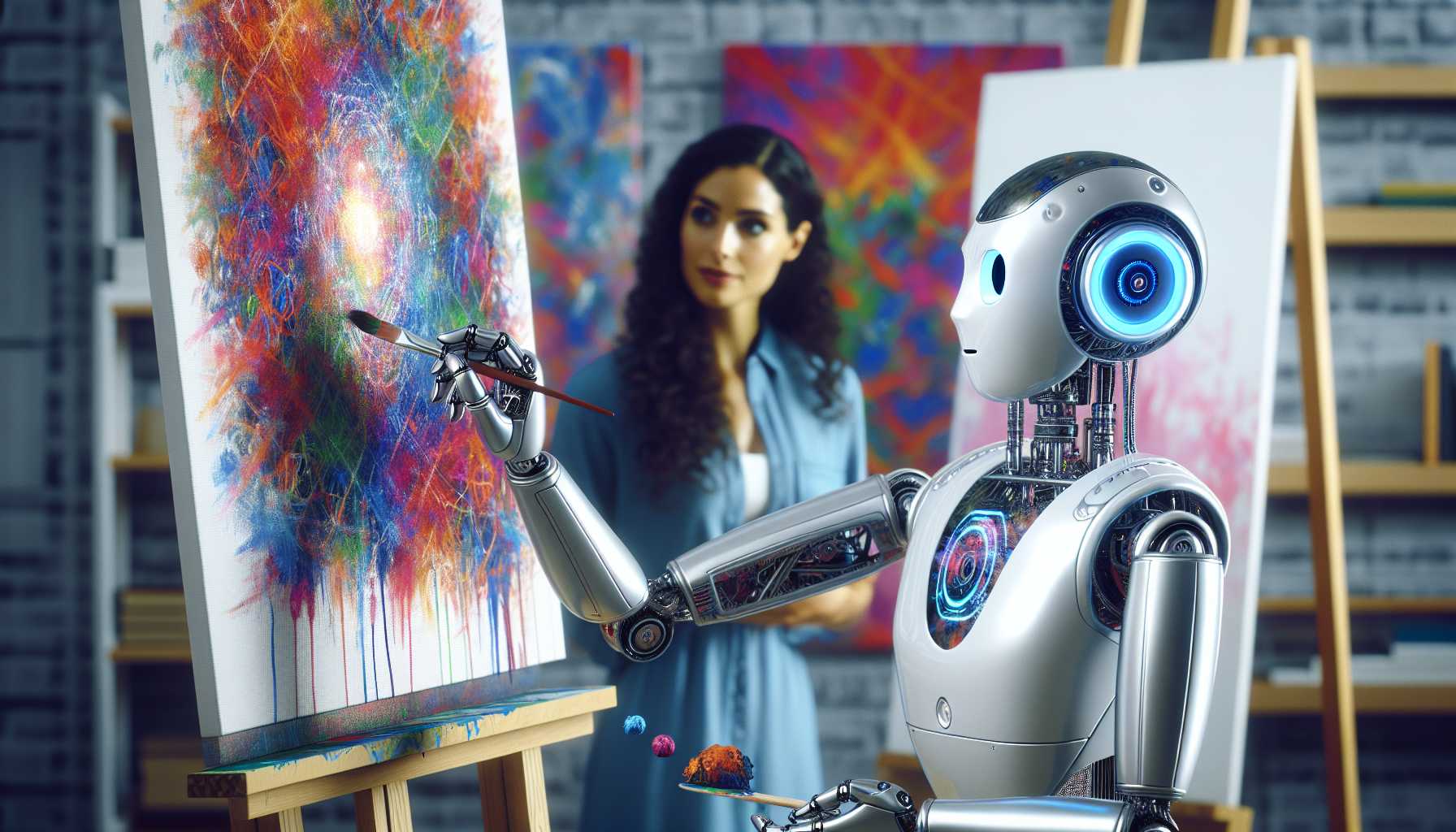 AI robot generating art with human observing ethics boundaries