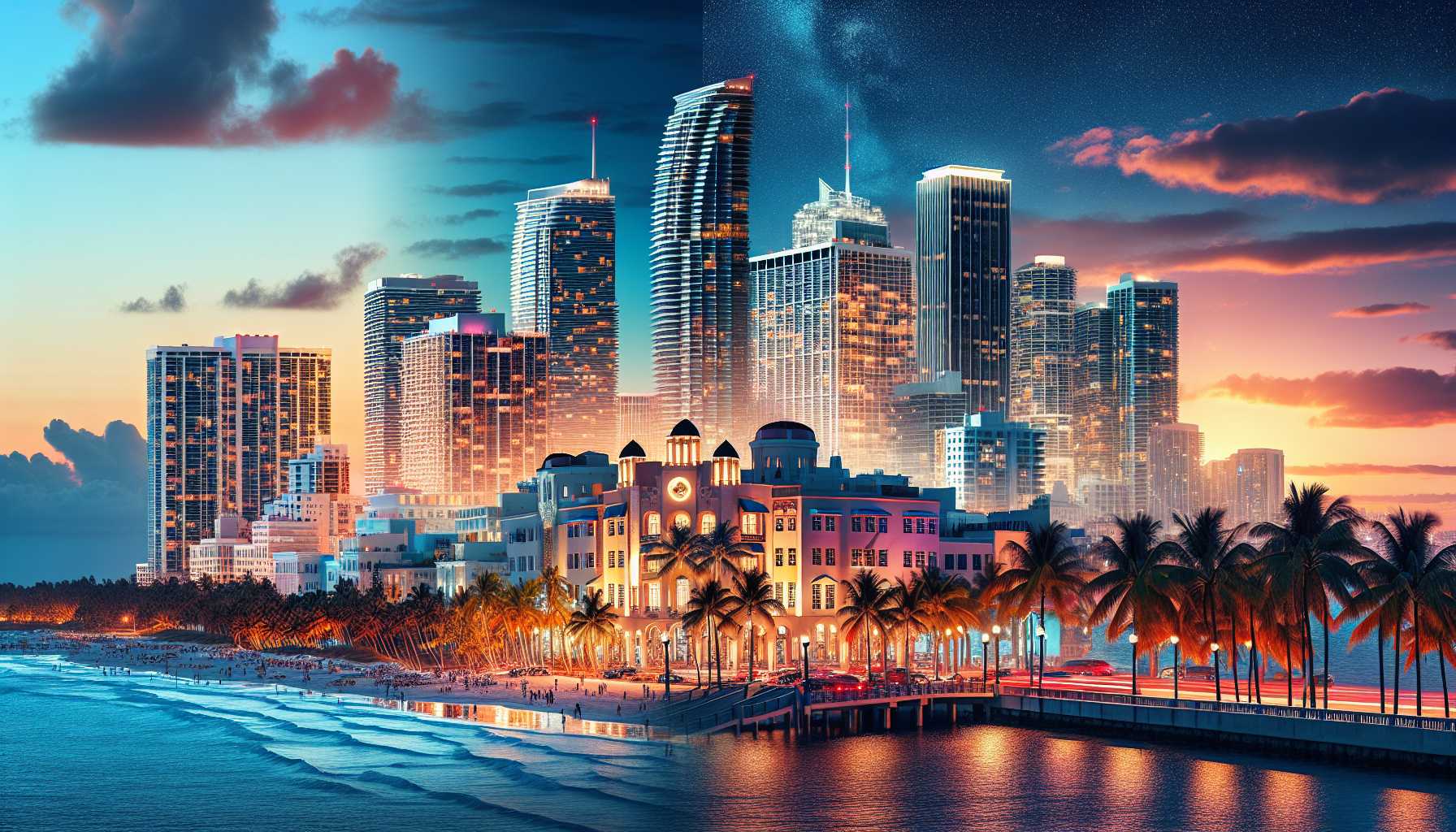 Miami skyline transformation into a bustling financial district