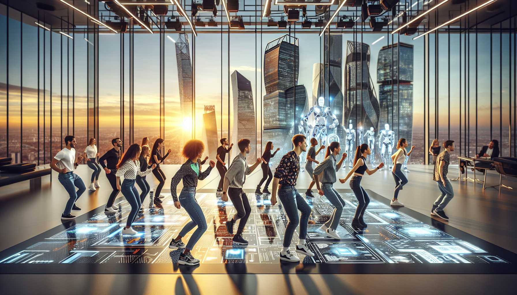 Creative image of a corporate dance-off with tech giants in the EU