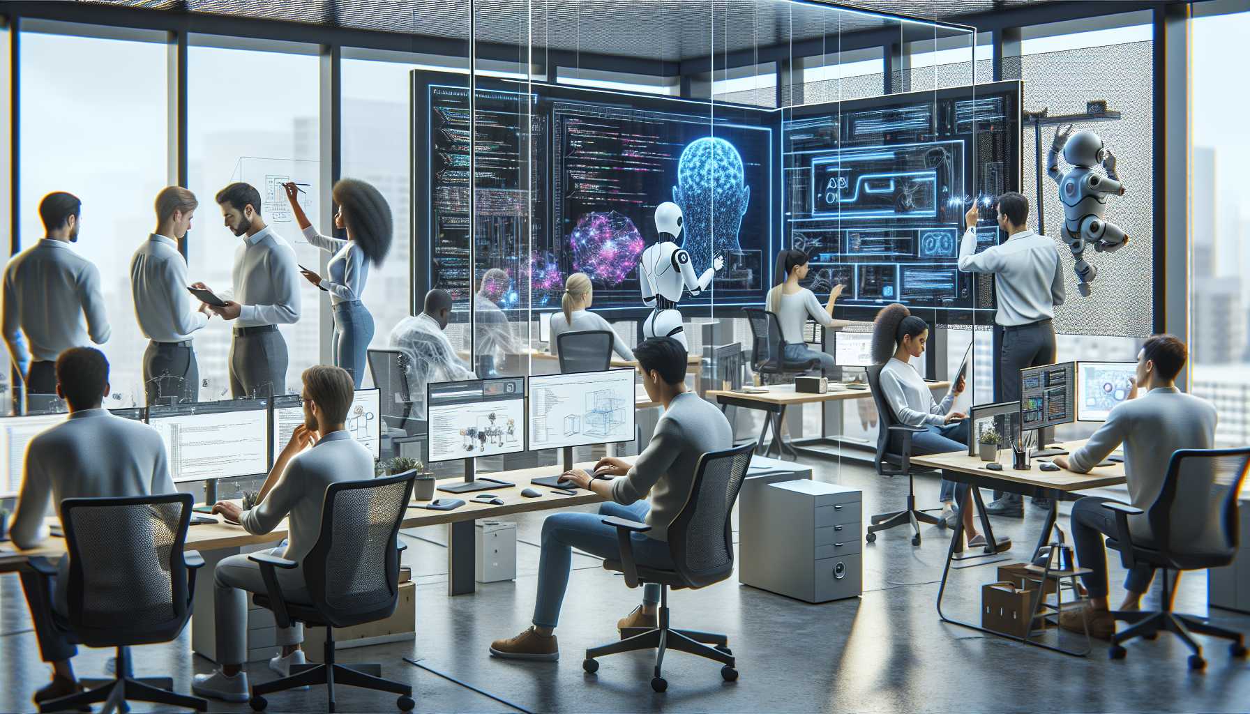 Anthropic's Seattle AI team working in a high-tech office