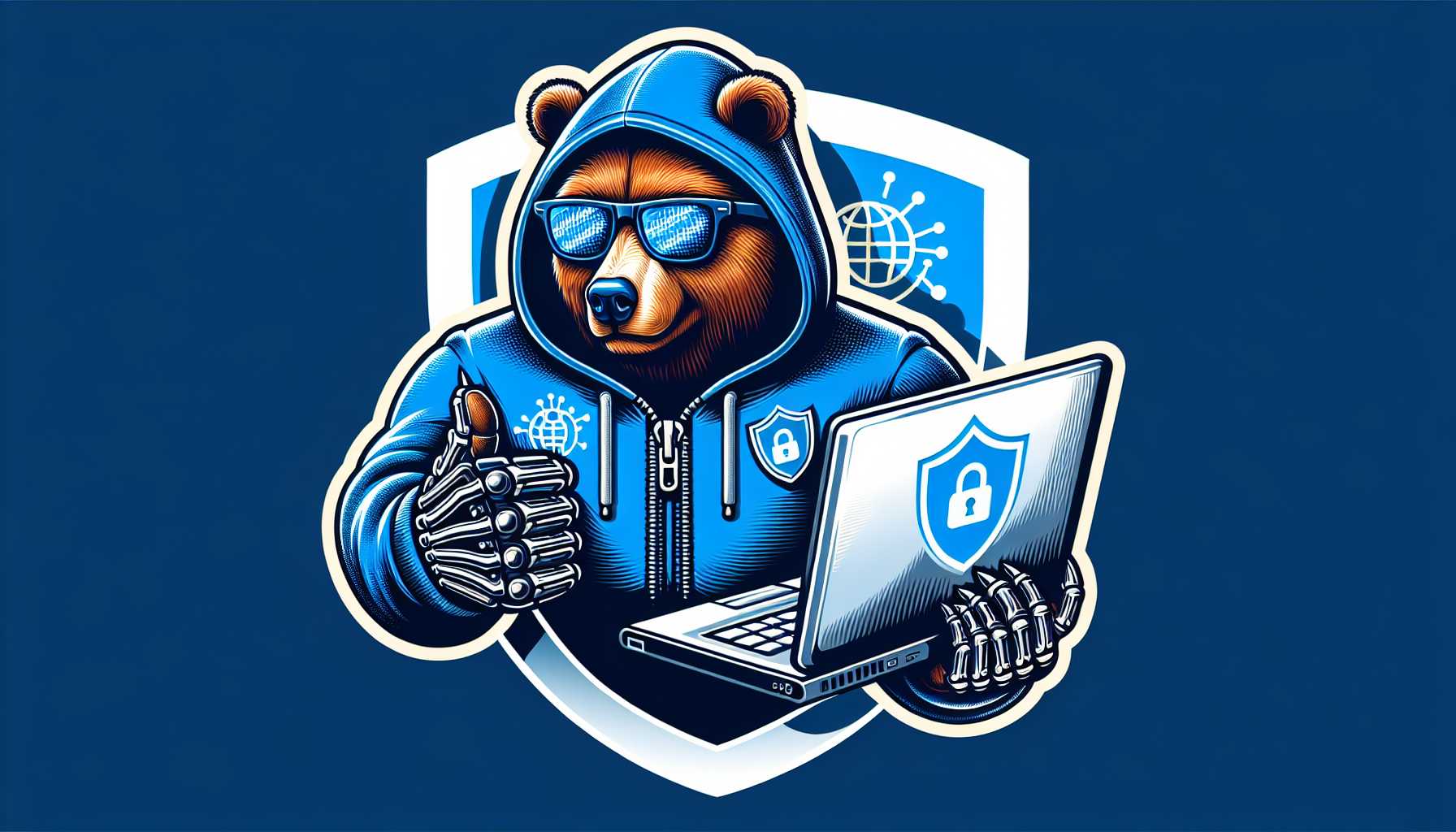 Microsoft shield logo defending against Russian bear hacker