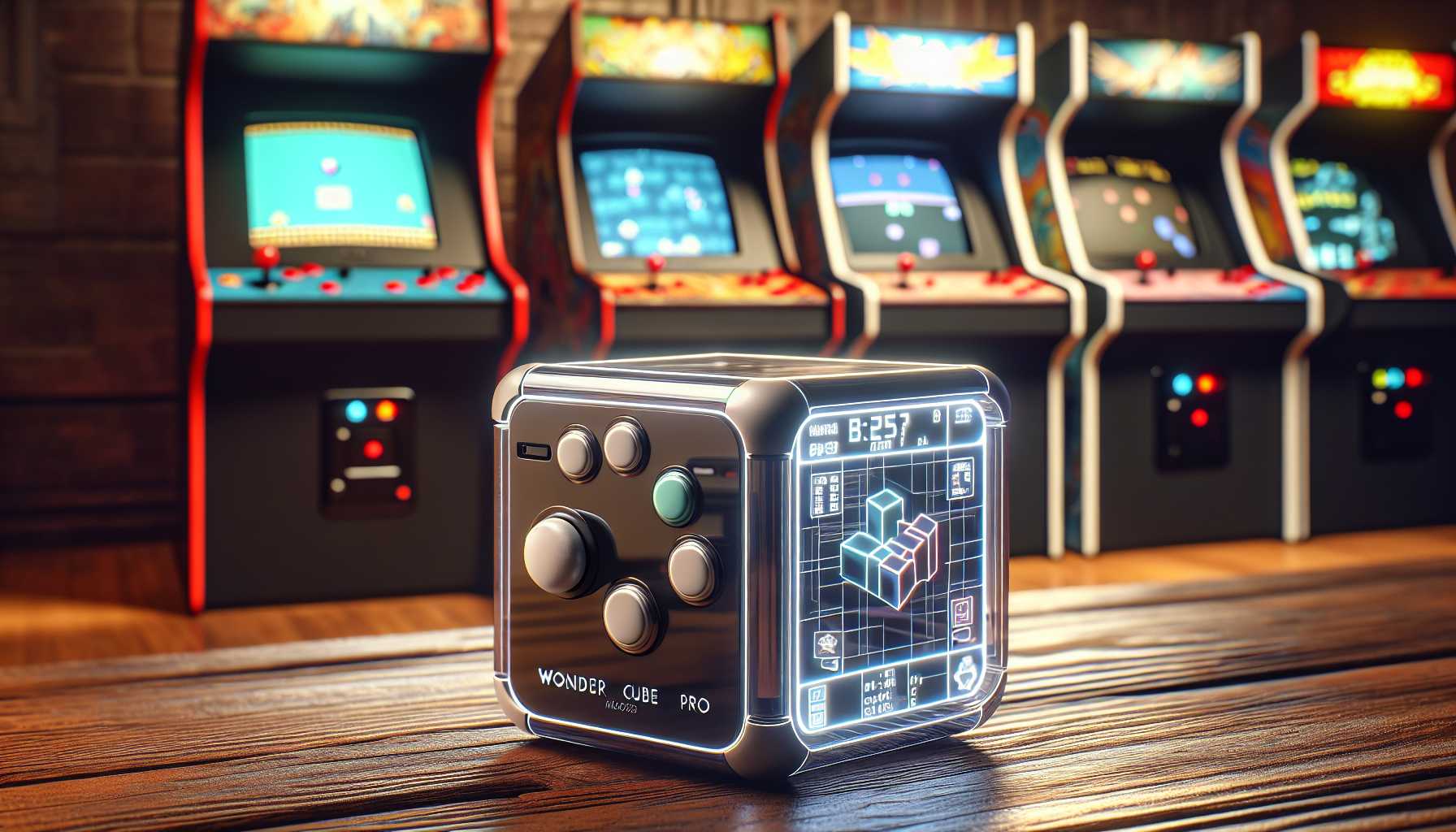 WonderCube Pro multifunctional gadget with arcade machine in the background