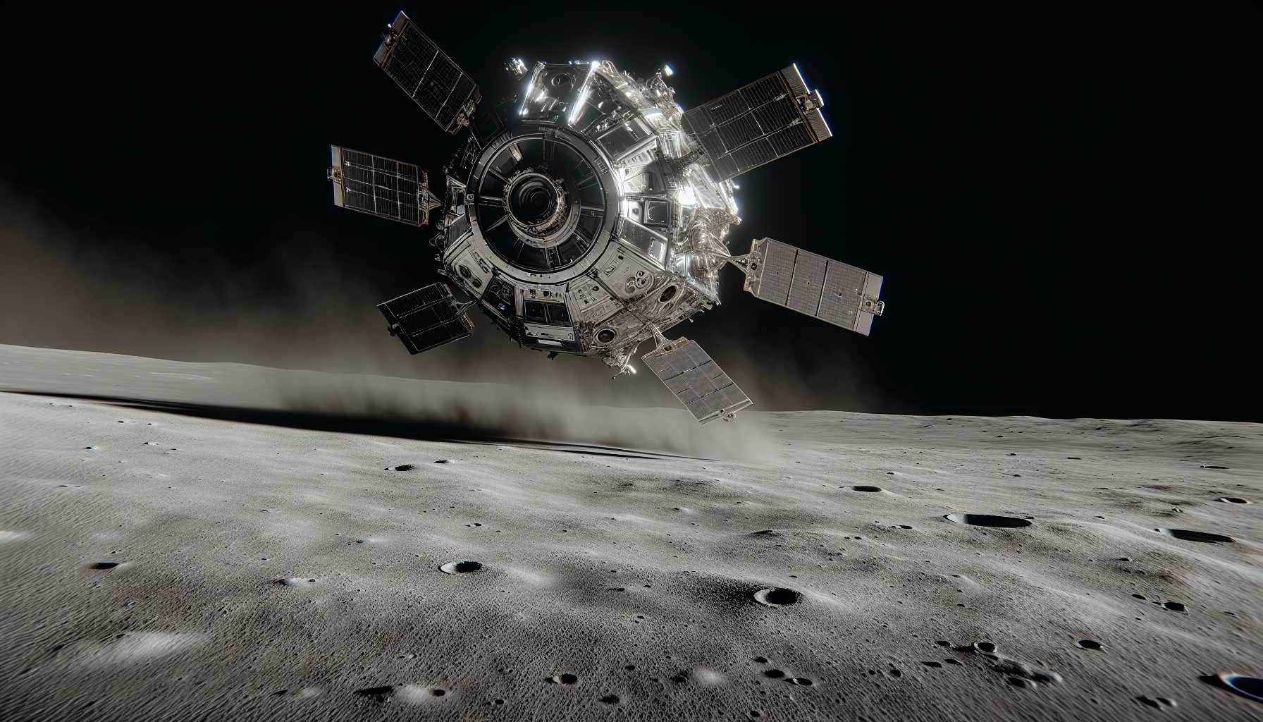 a spacecraft making an awkward landing on the lunar surface