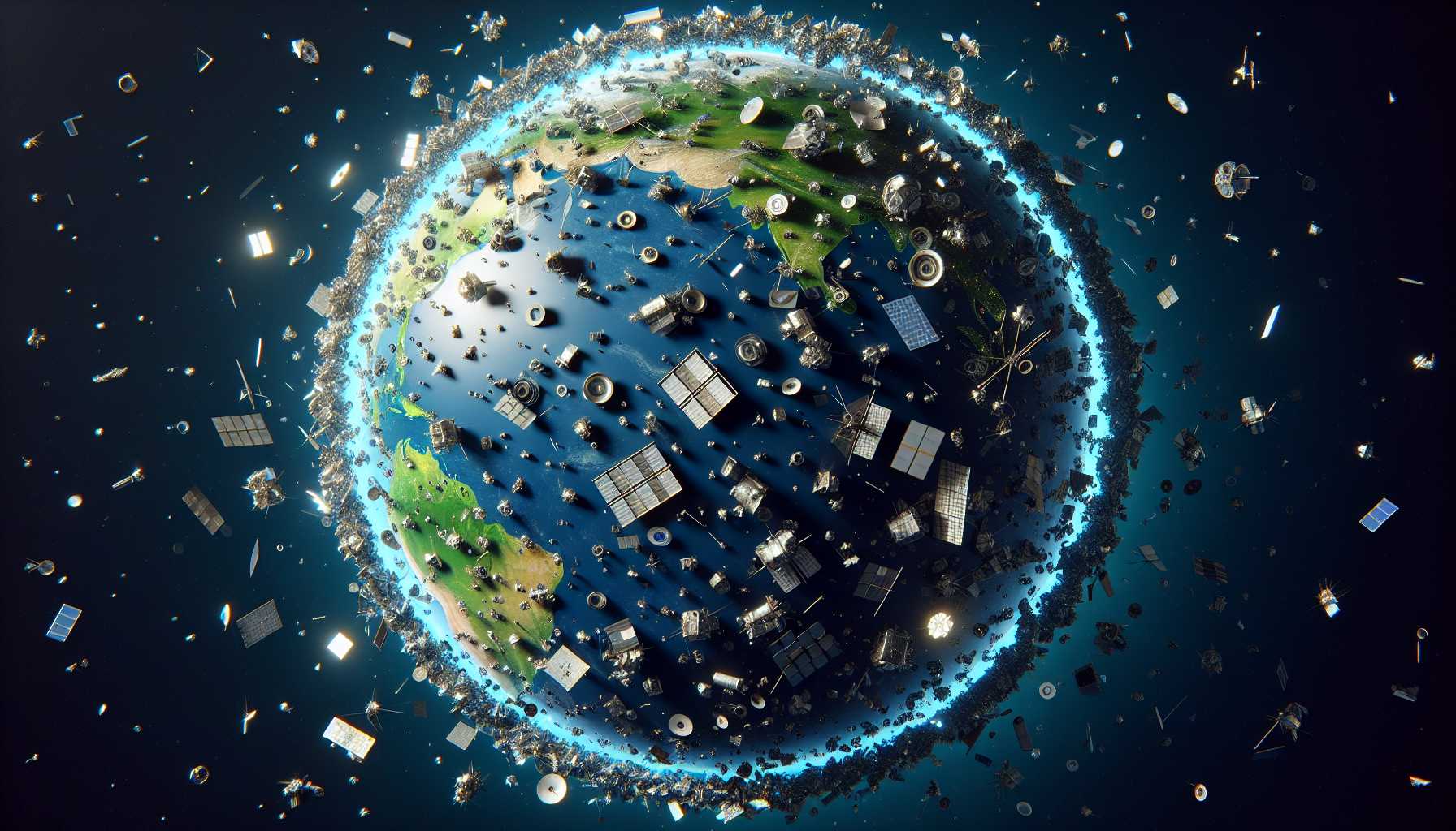 space debris orbiting Earth, representing the Kessler Syndrome