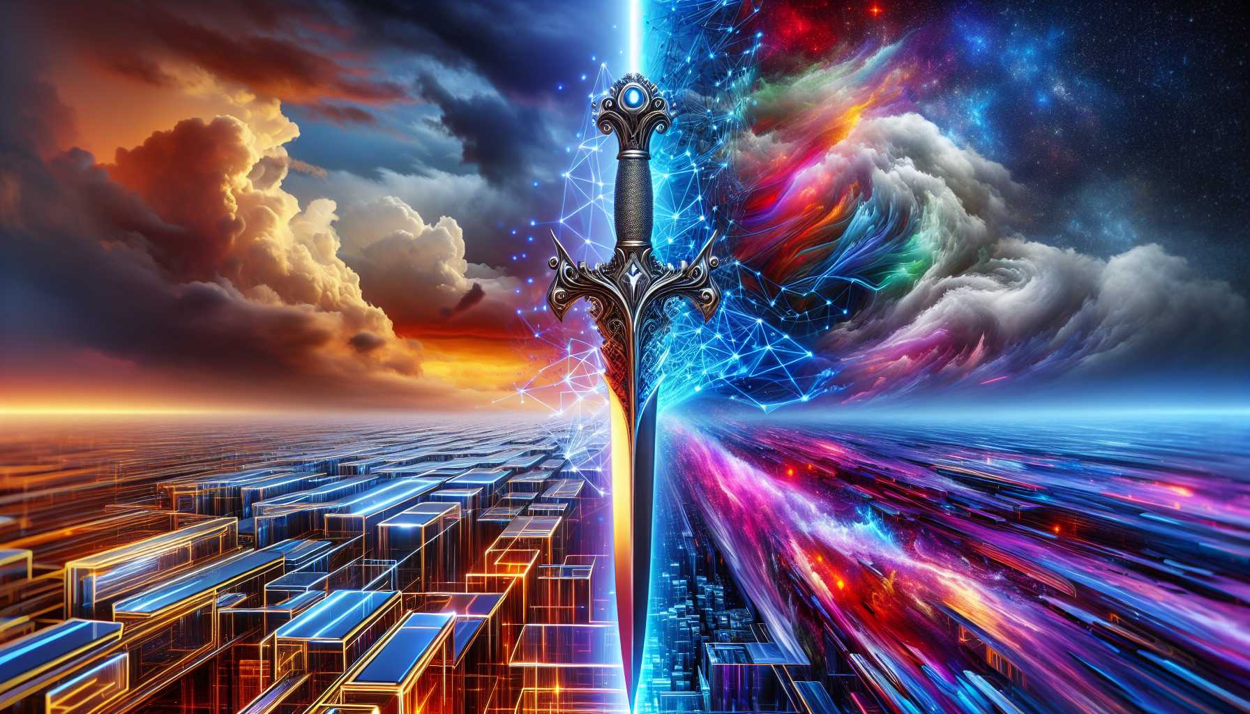 abstract illustration of generative AI as a double-edged sword