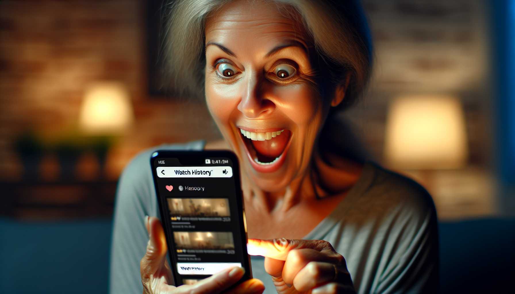 excited user discovering TikTok watch history feature on smartphone