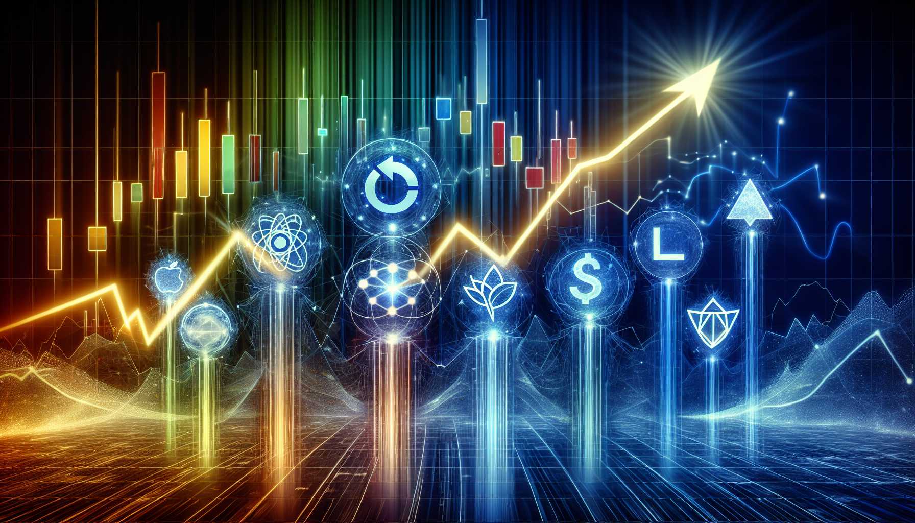 the 'Magnificent Seven' AI companies with glowing stock charts in the background