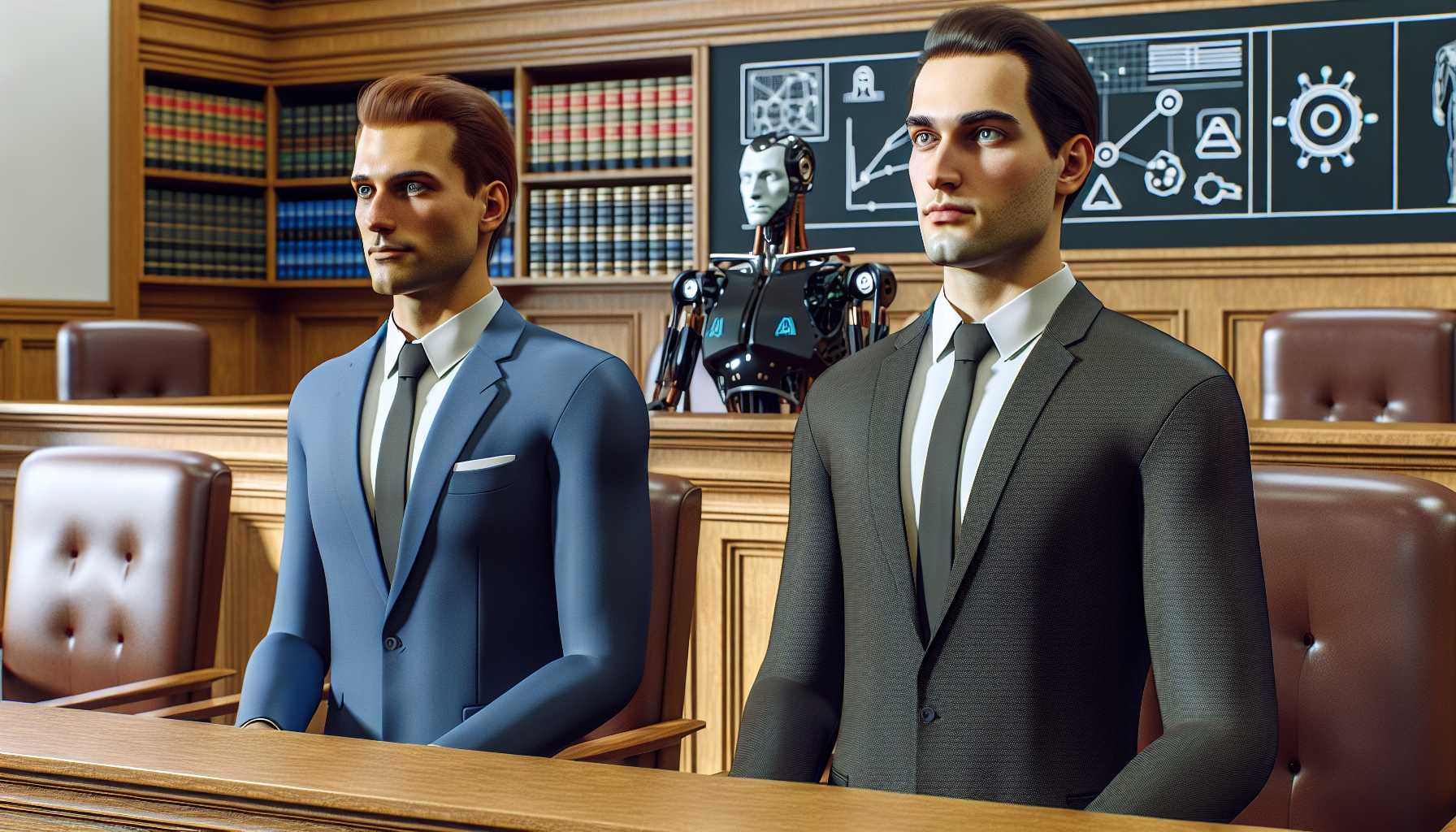 Elon Musk and Sam Altman in a courtroom representing their AI companies