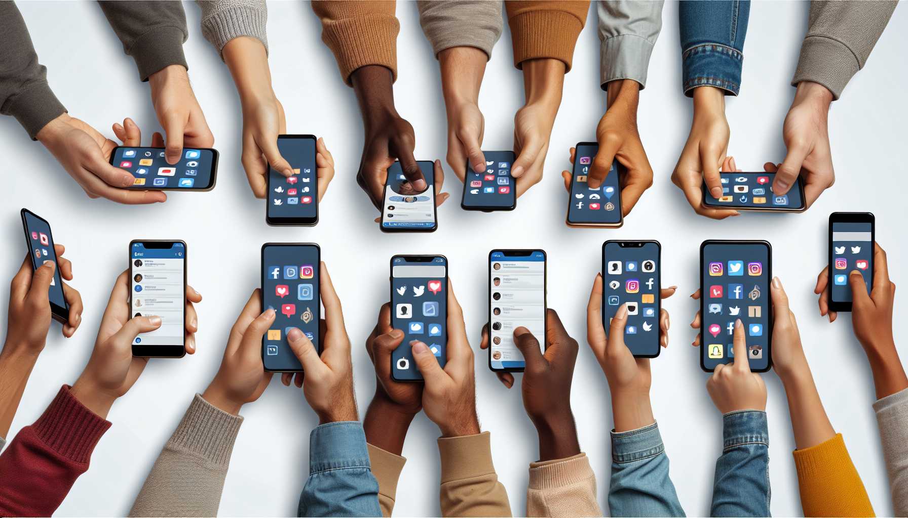 A diverse set of hands using Pinterest app on smartphones