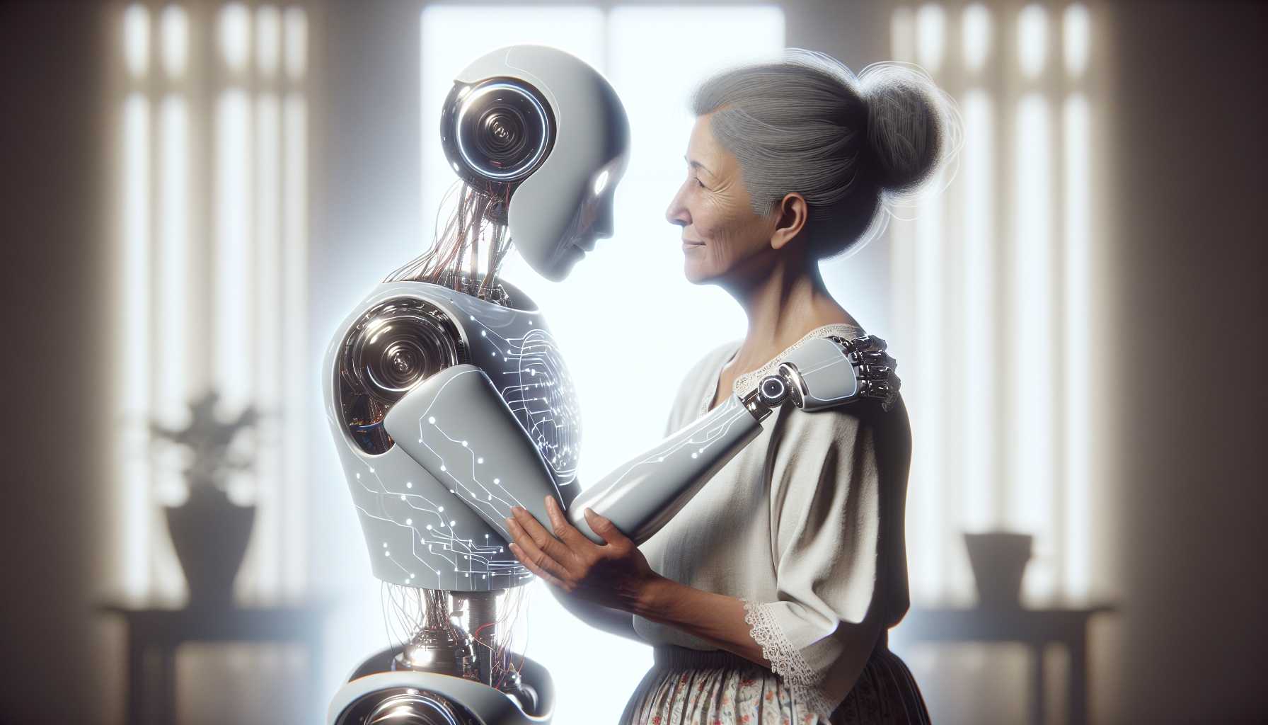 compassionate embrace depicted with technology and human touch