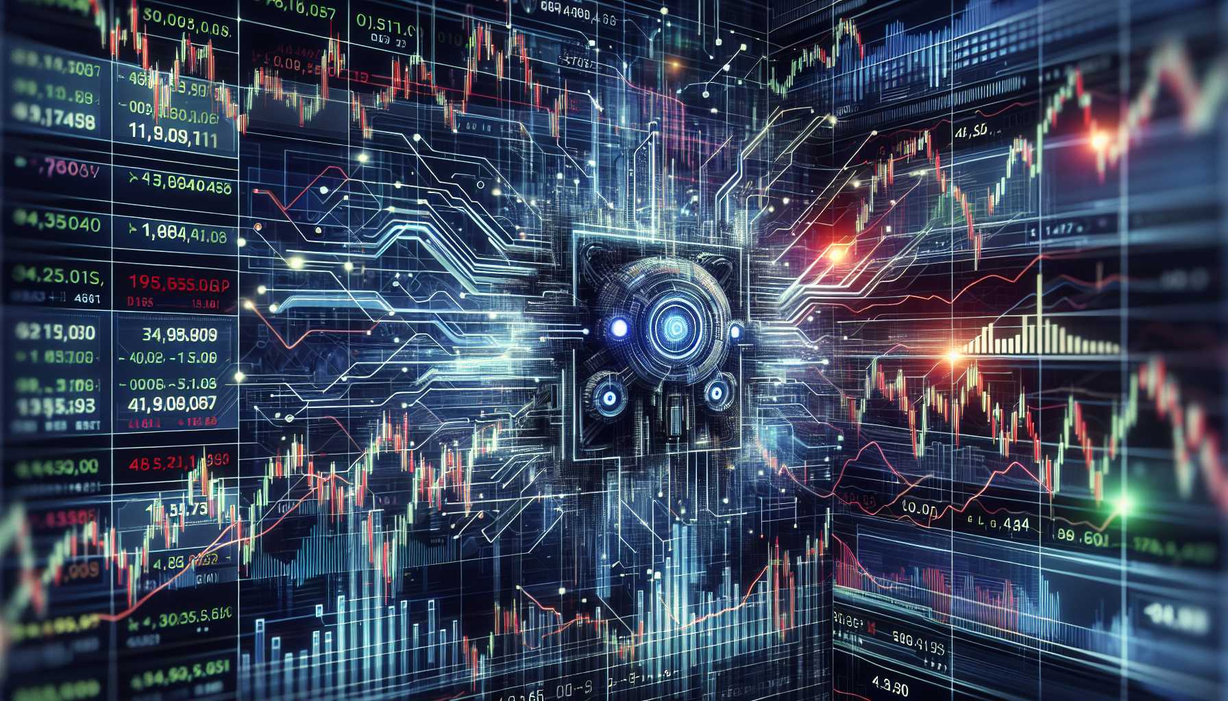 conceptual illustration of algorithmic trading algorithms working at a stock market