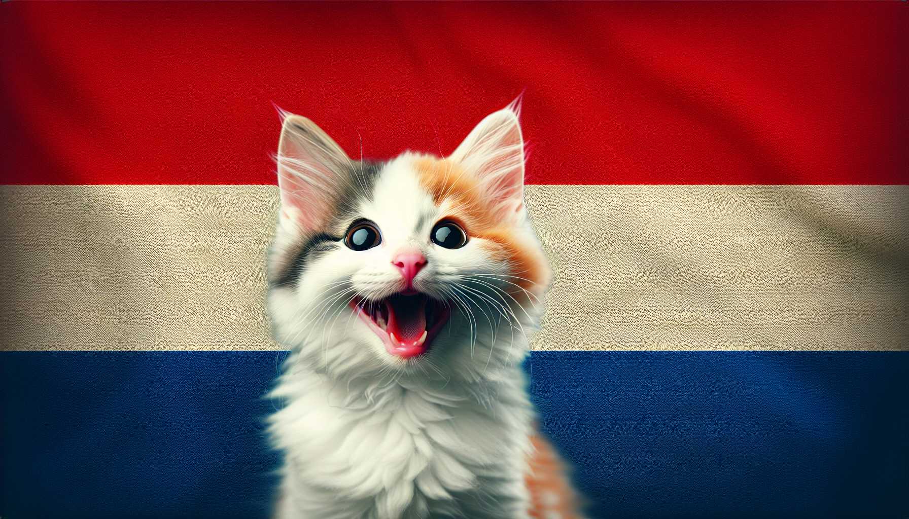 a happy cat with a dutch flag