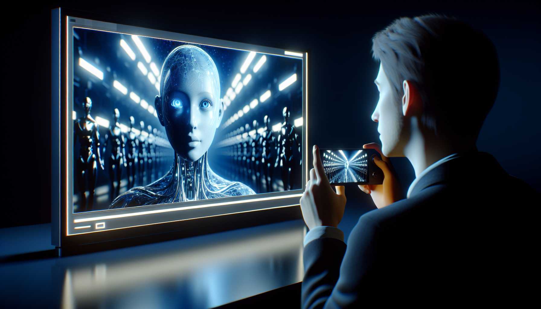 Someone watching an AI-created hyperrealistic video on a screen