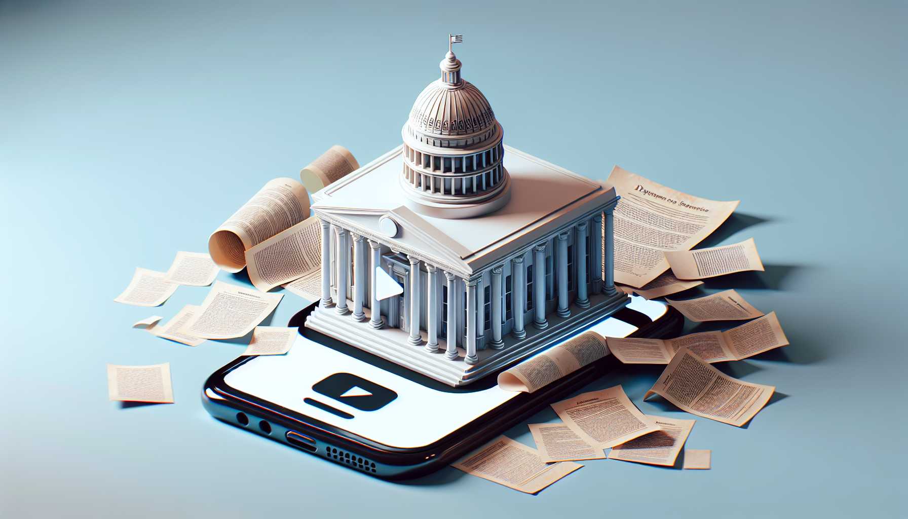 TikTok logo with US capitol building and legal documents representing the potential ban