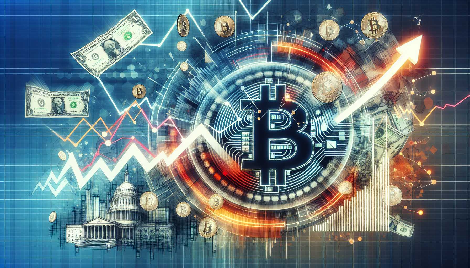 stylized representation of Bitcoin within financial markets and government spending