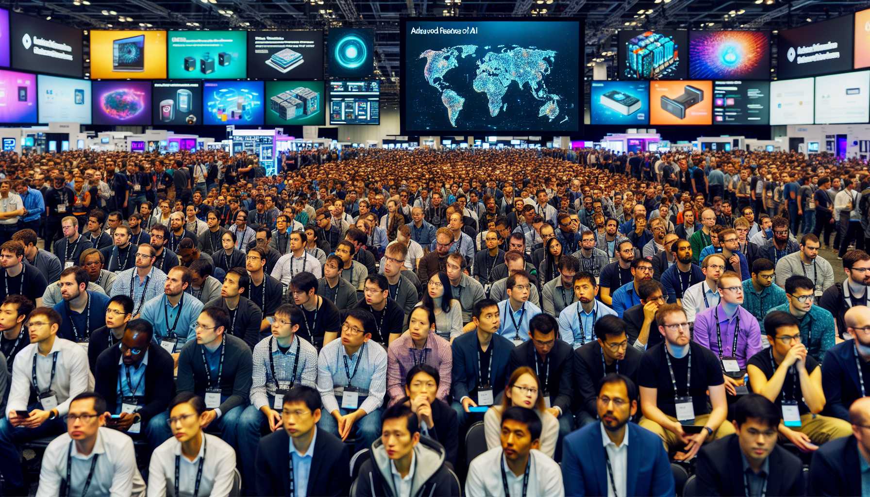 a crowd of developers at a tech conference with AI presentations