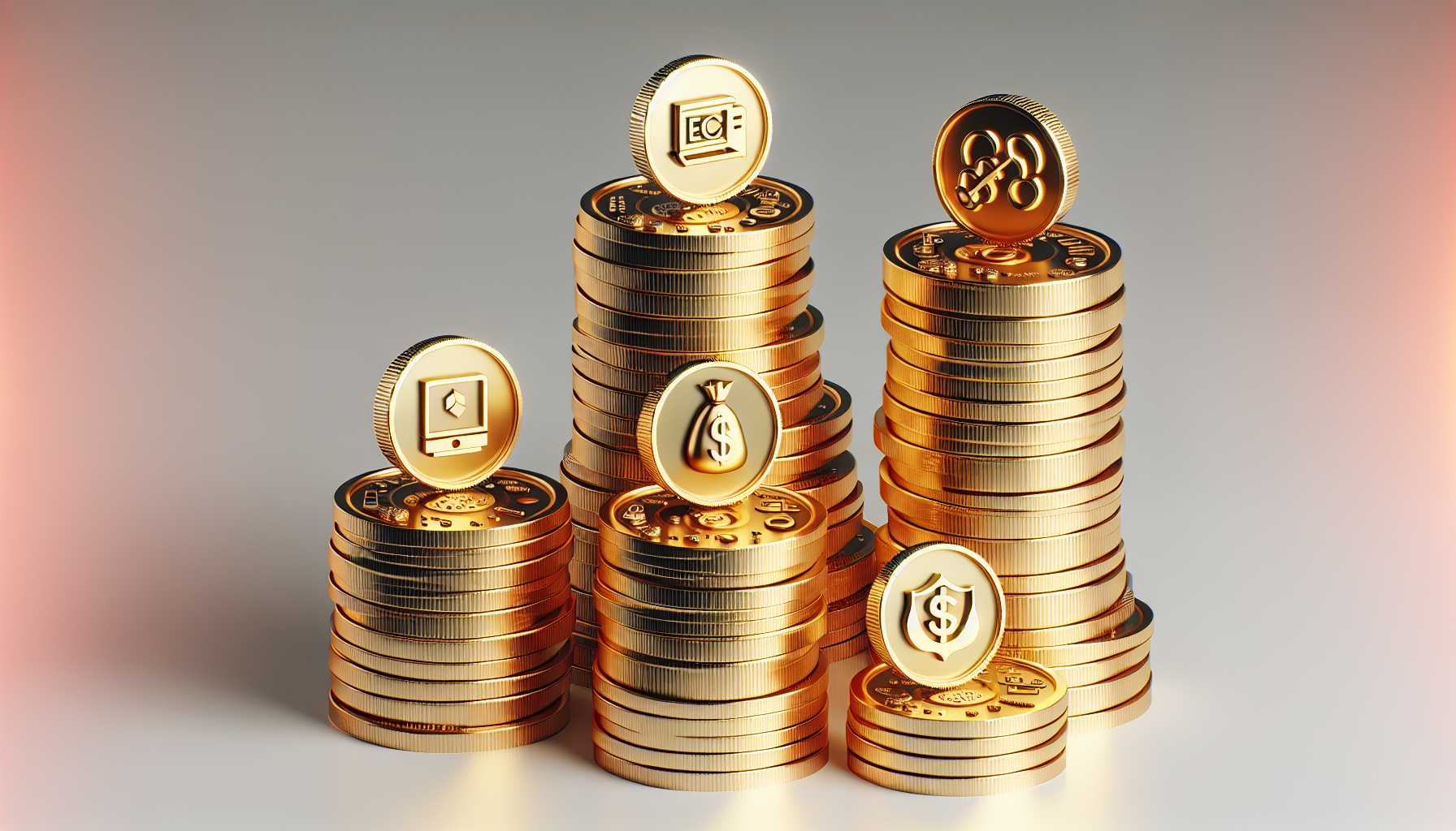 Stacks of gold coins with Microsoft, Apple, and ExxonMobil logos shining brightly