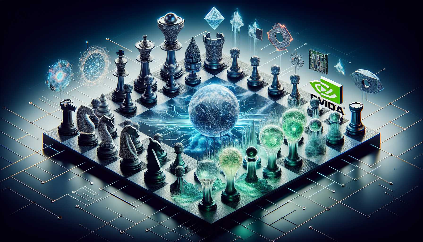representative pieces of Palantir and Nvidia on a digital chessboard