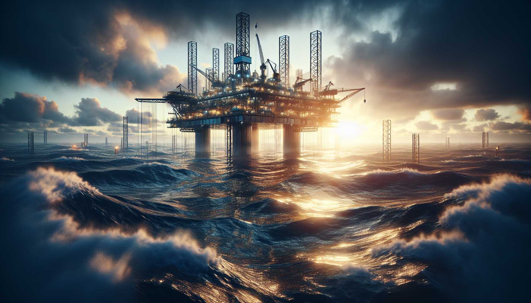 Artificial intelligence AI-controlled oil rig drilling at sea