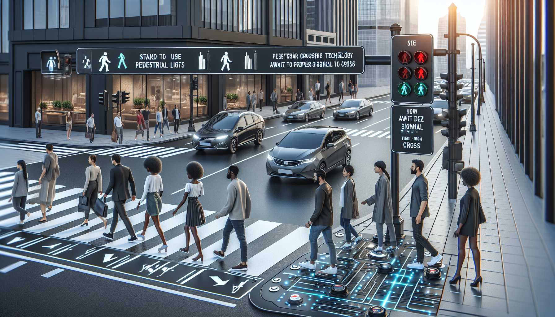 Smart pedestrian crossing technology integrated with traffic signals for safety