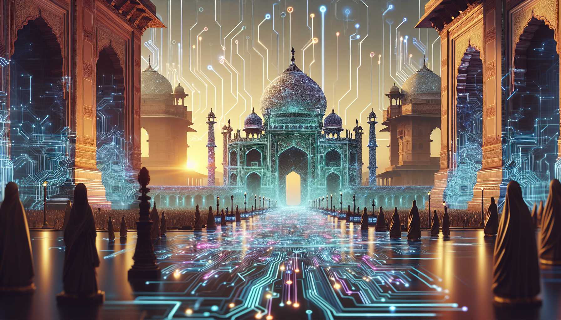 a futuristic AI concept with Indian government buildings in the background