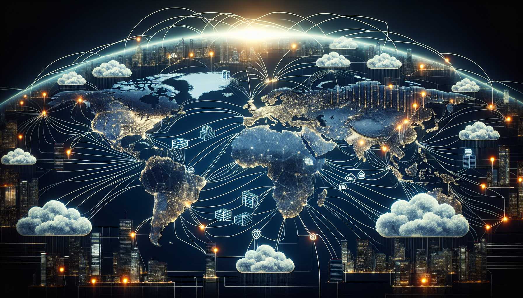 Amazon Web Services (AWS) cloud infrastructure depicted on a global network