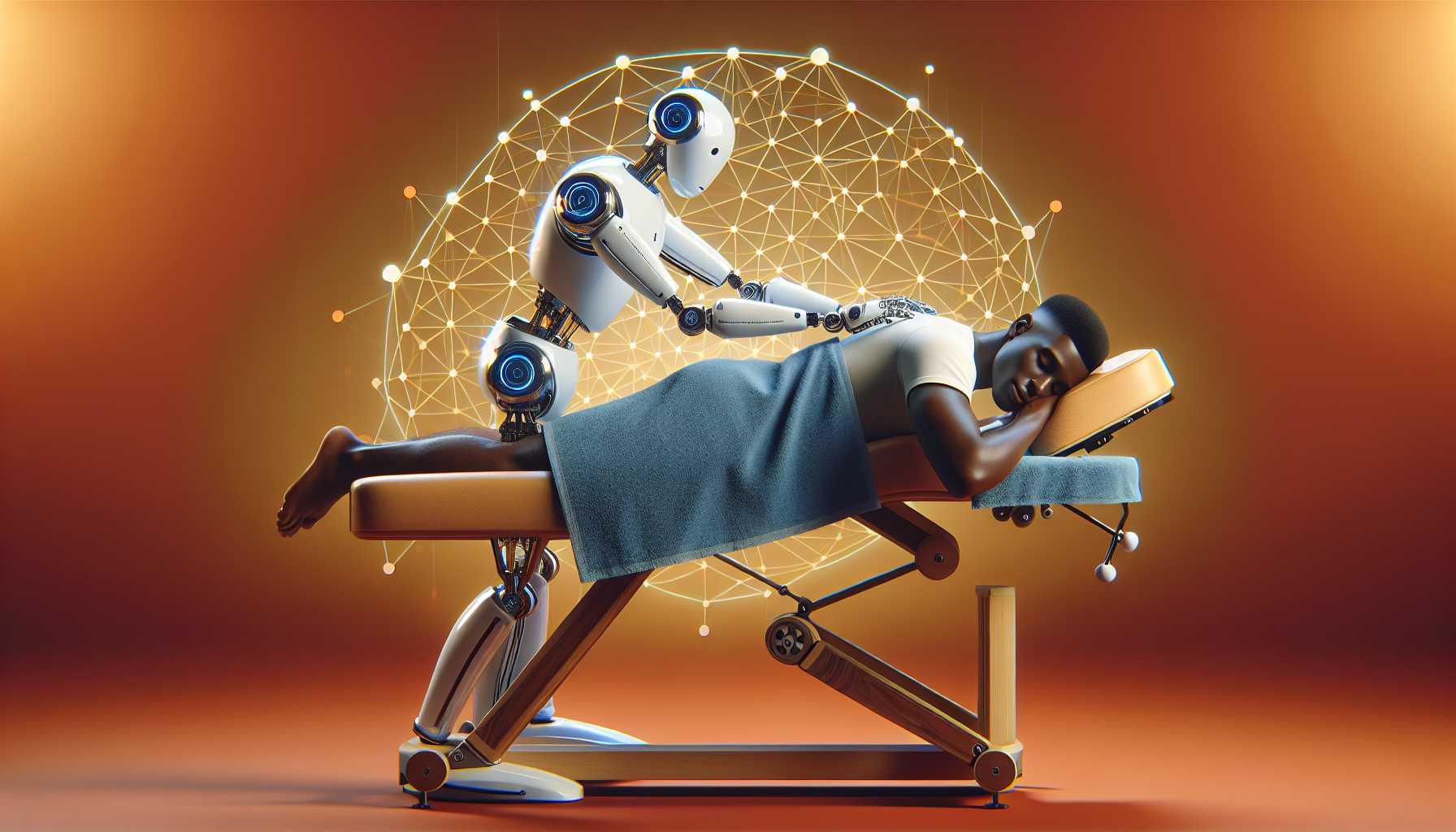 AI massage robot giving a person a back massage