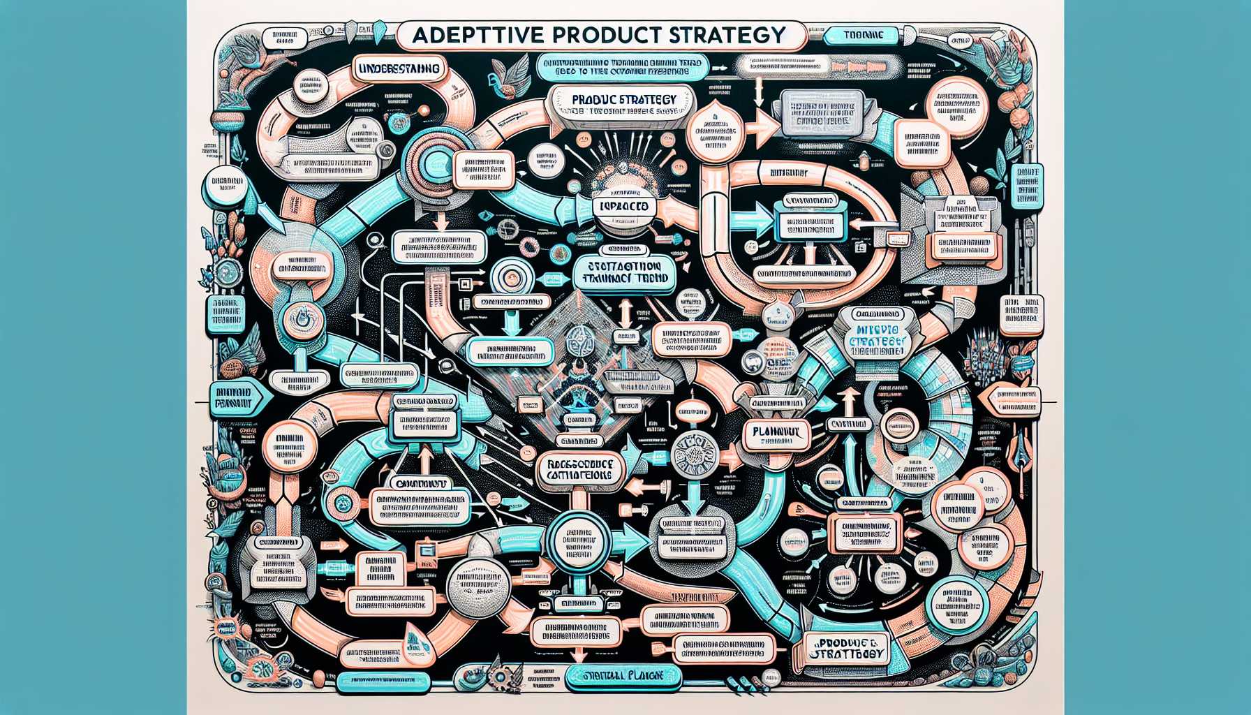 flowchart of a dynamic product strategy adaptation process aligning with technology trends and customer feedback in a tech company