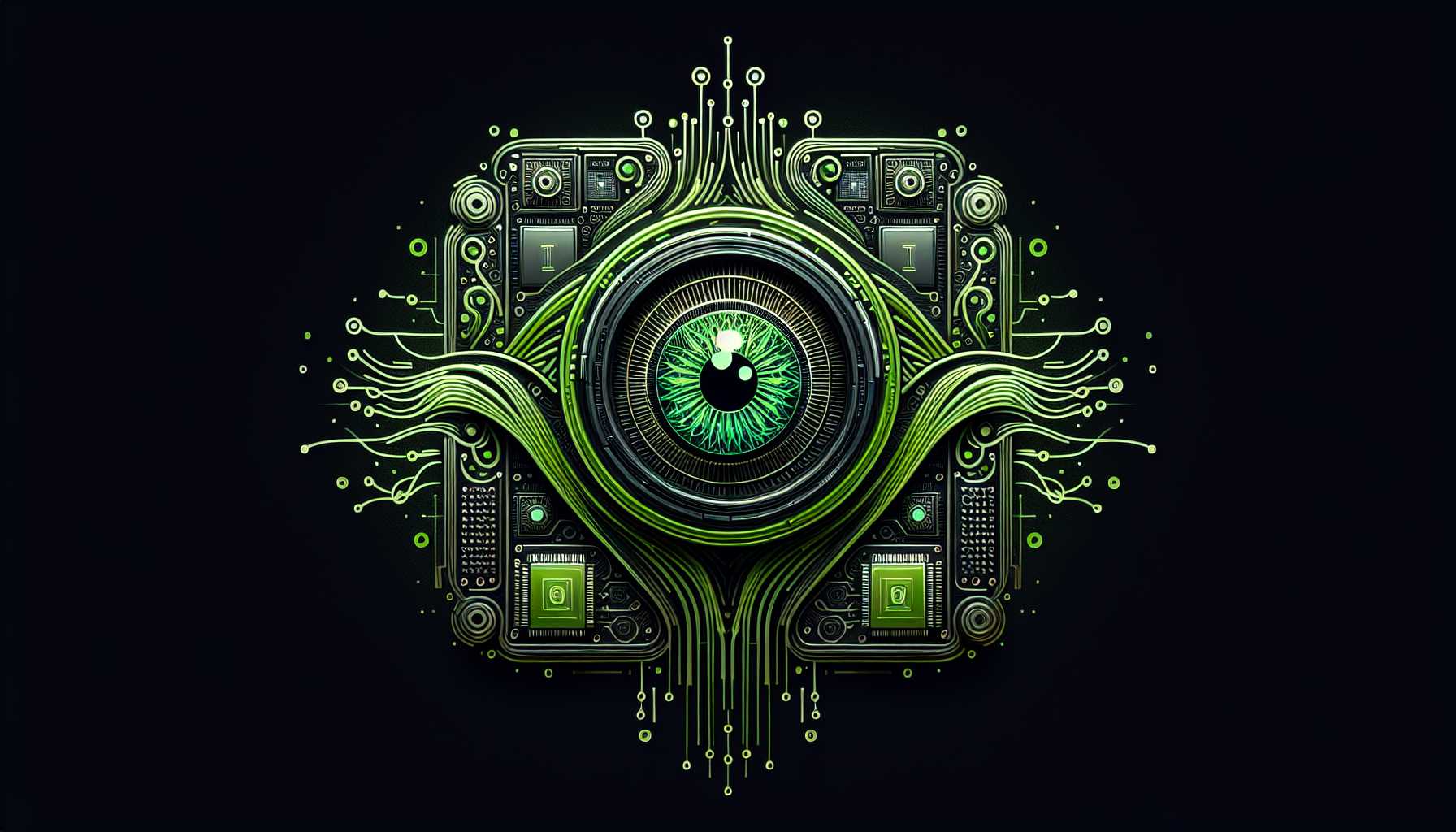 Nvidia logo surrounded by artificial intelligence icons and data centers