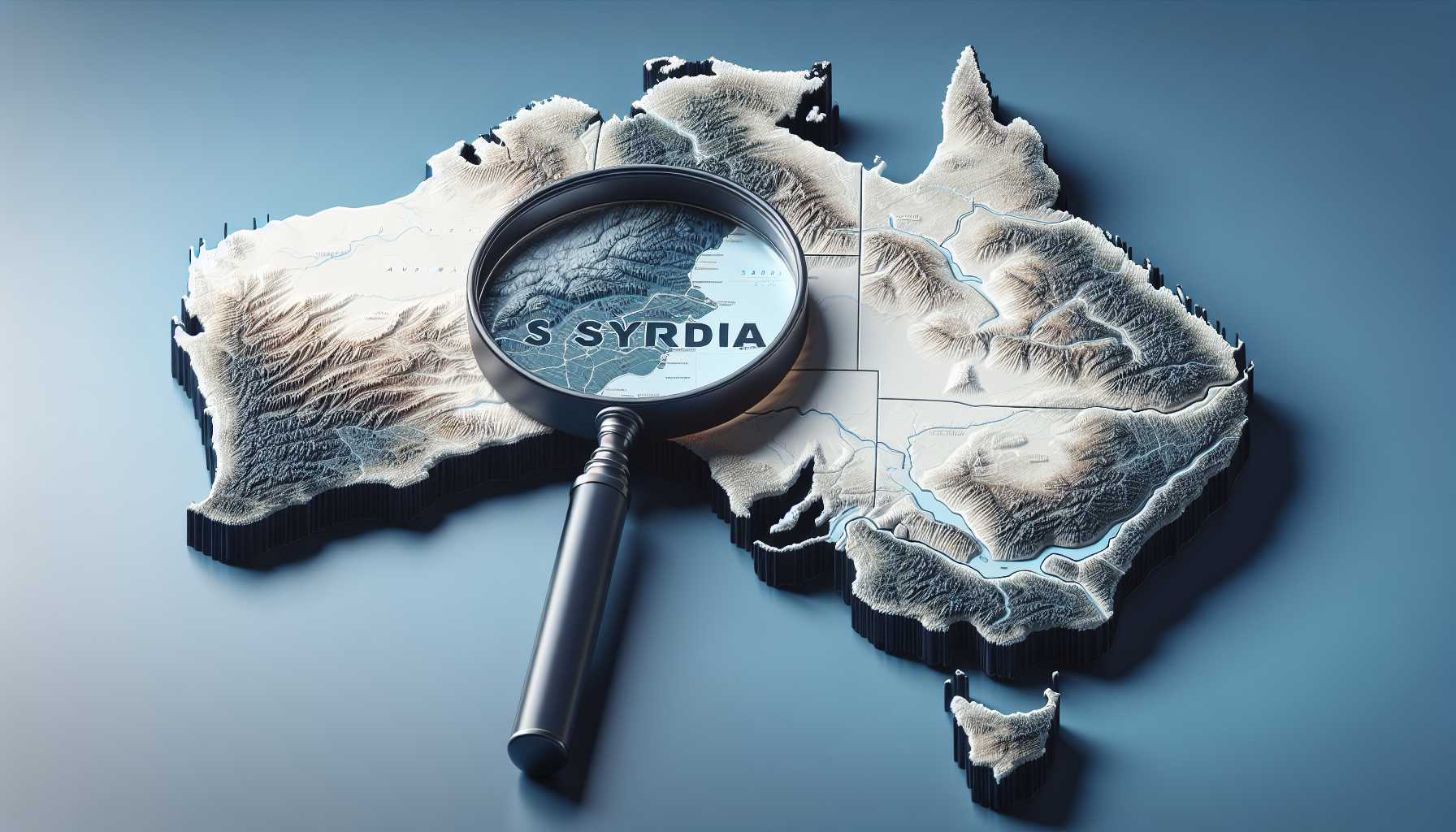 Map of Australia with magnifying glass over Sydney