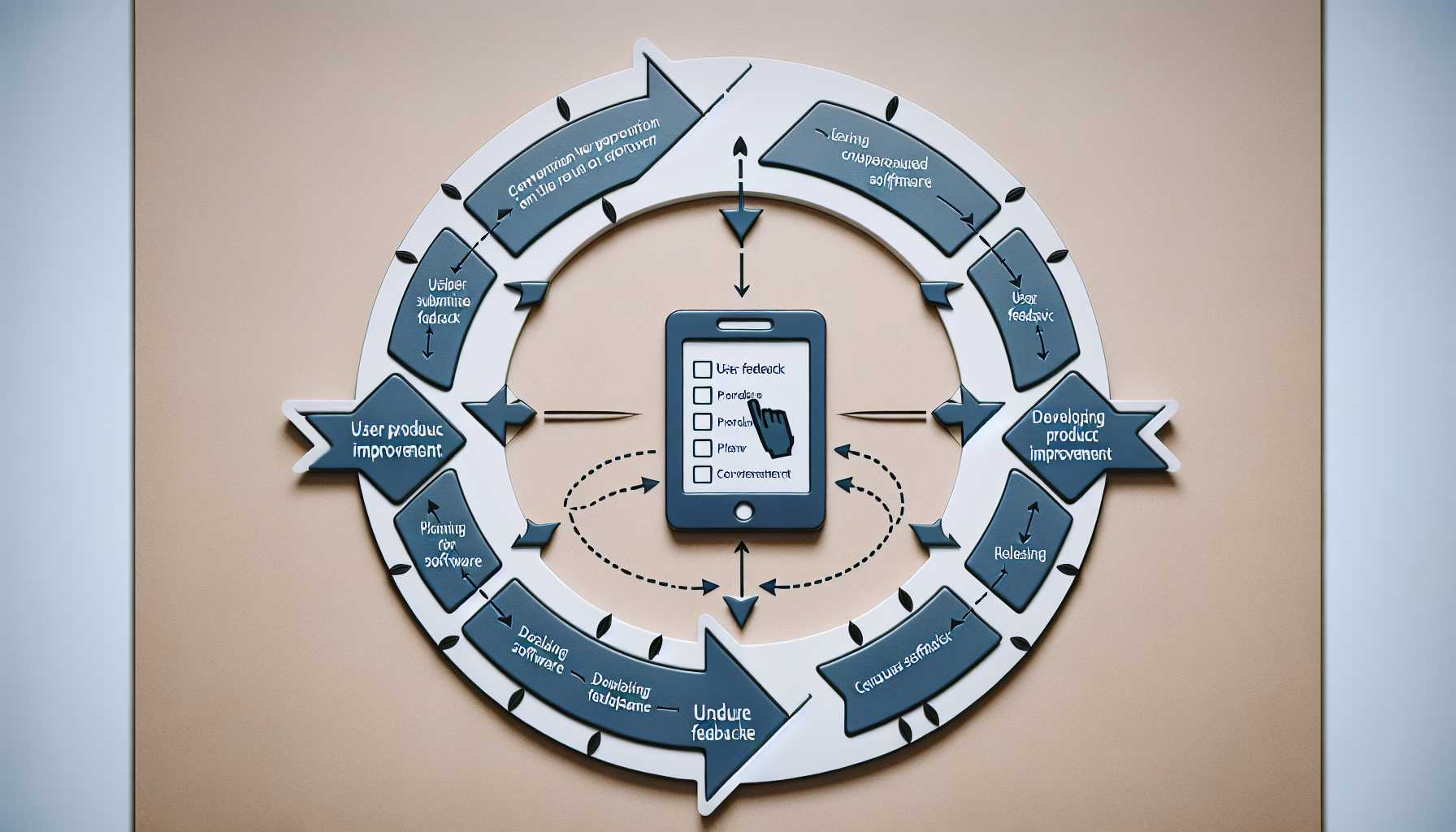 cyclical iterative process loop depicting the flow from user feedback to product improvement for software applications