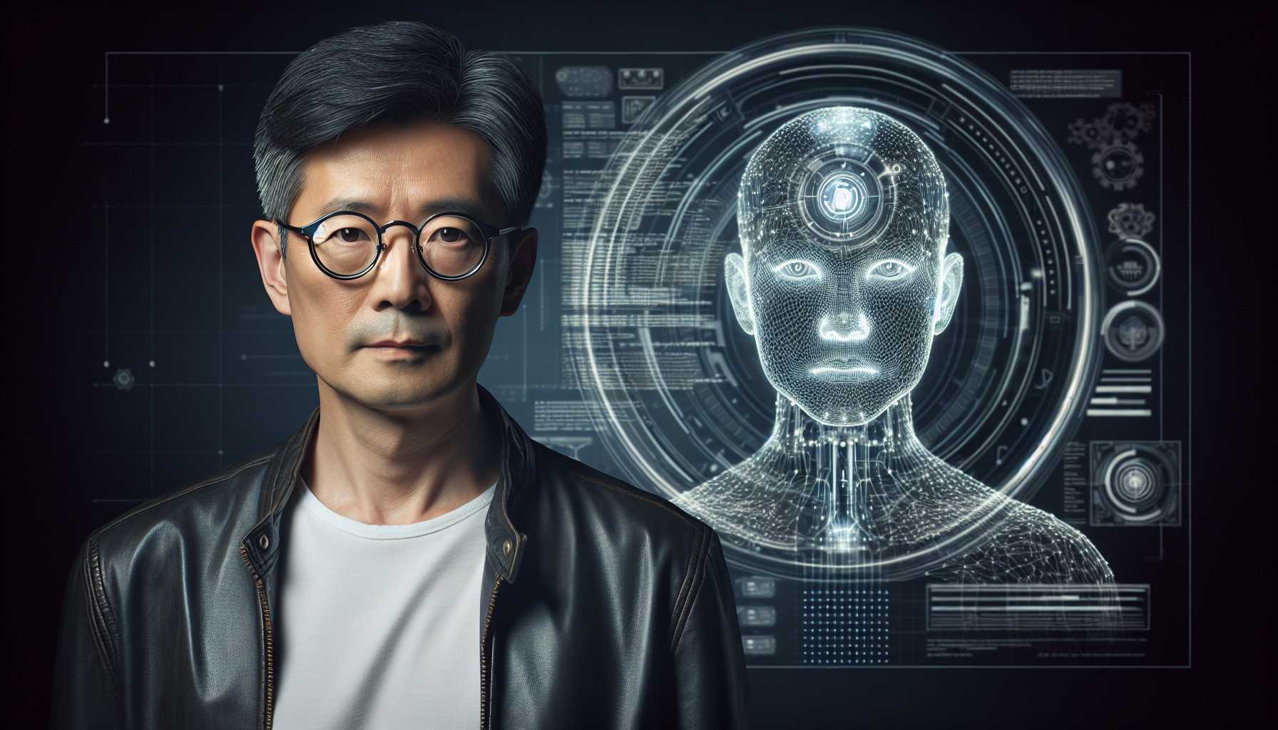 Jensen Huang of Nvidia alongside an AI holograph, hinting at future leadership