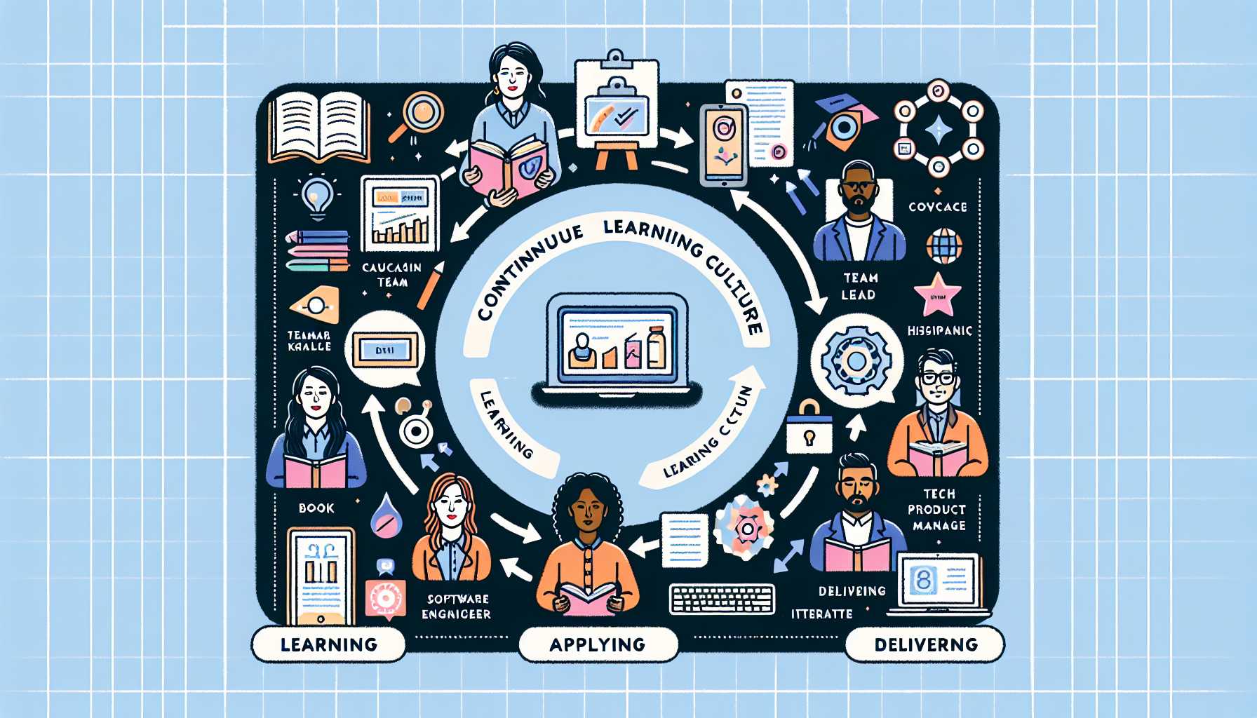 a diagram illustrating continuous learning culture in a tech product management team