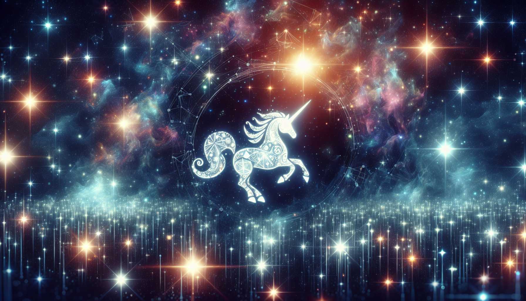 fintech universe with stars and unicorn symbol