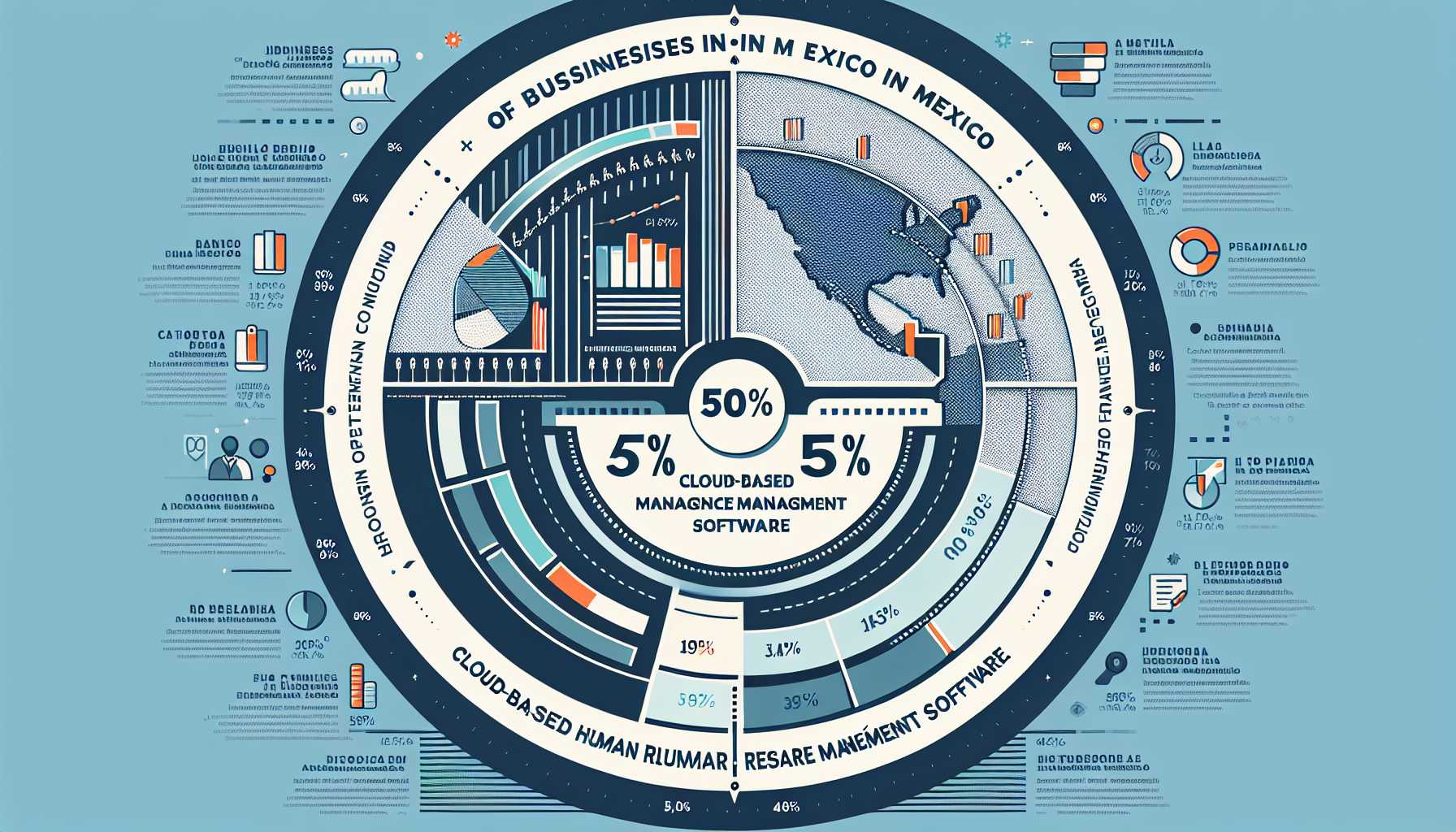 Infographic showing that 50% of businesses in Mexico use cloud-based HR management software